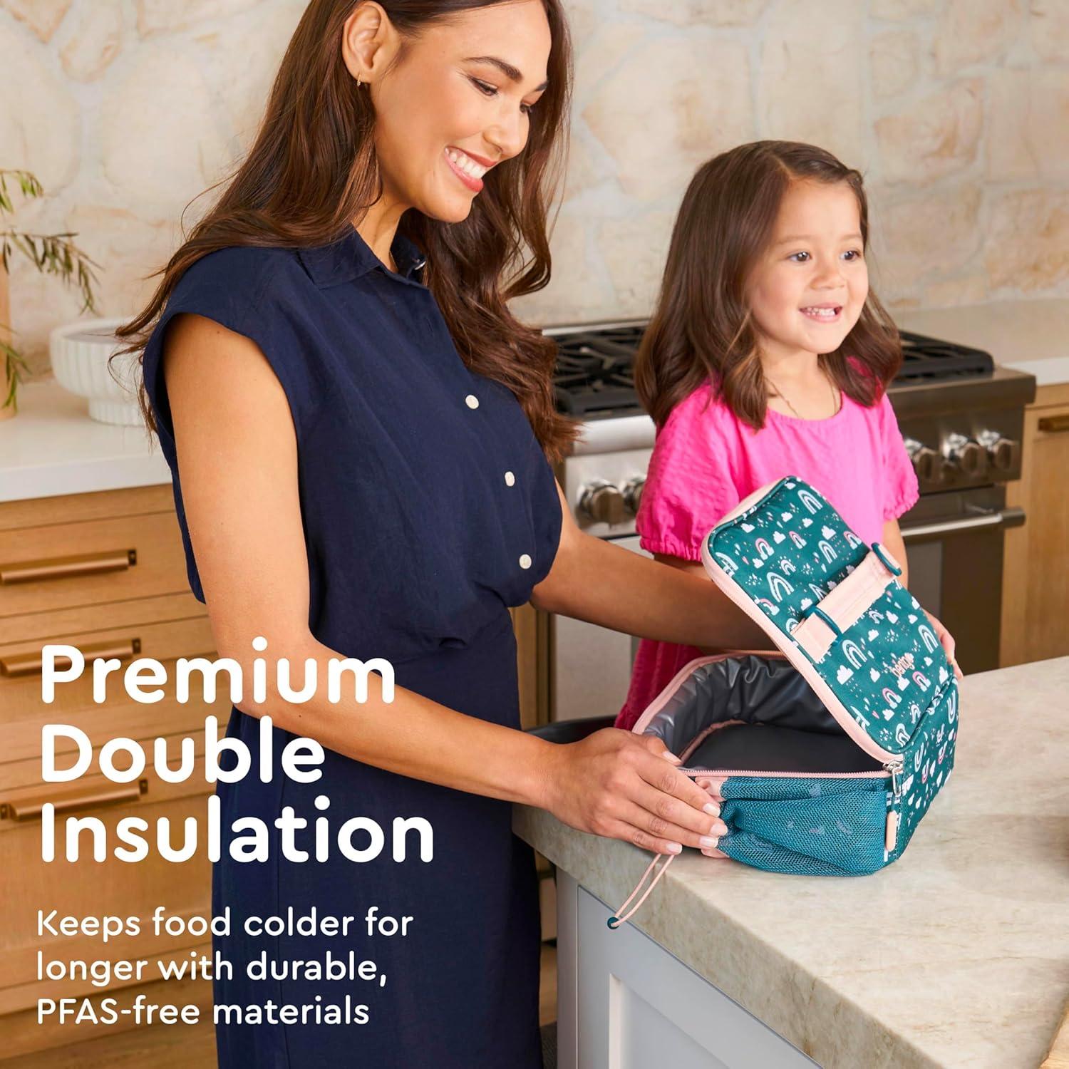 imageBentgo Kids Lunch Bag Whimsy ampamp Wonder Collection  Durable DoubleInsulated Lunch Bag for Kids 3 Holds Lunch BoxWater BottleSnacks WaterResistant Fabric ampamp Zip Pockets Starry SprinkleGreen Rainbow