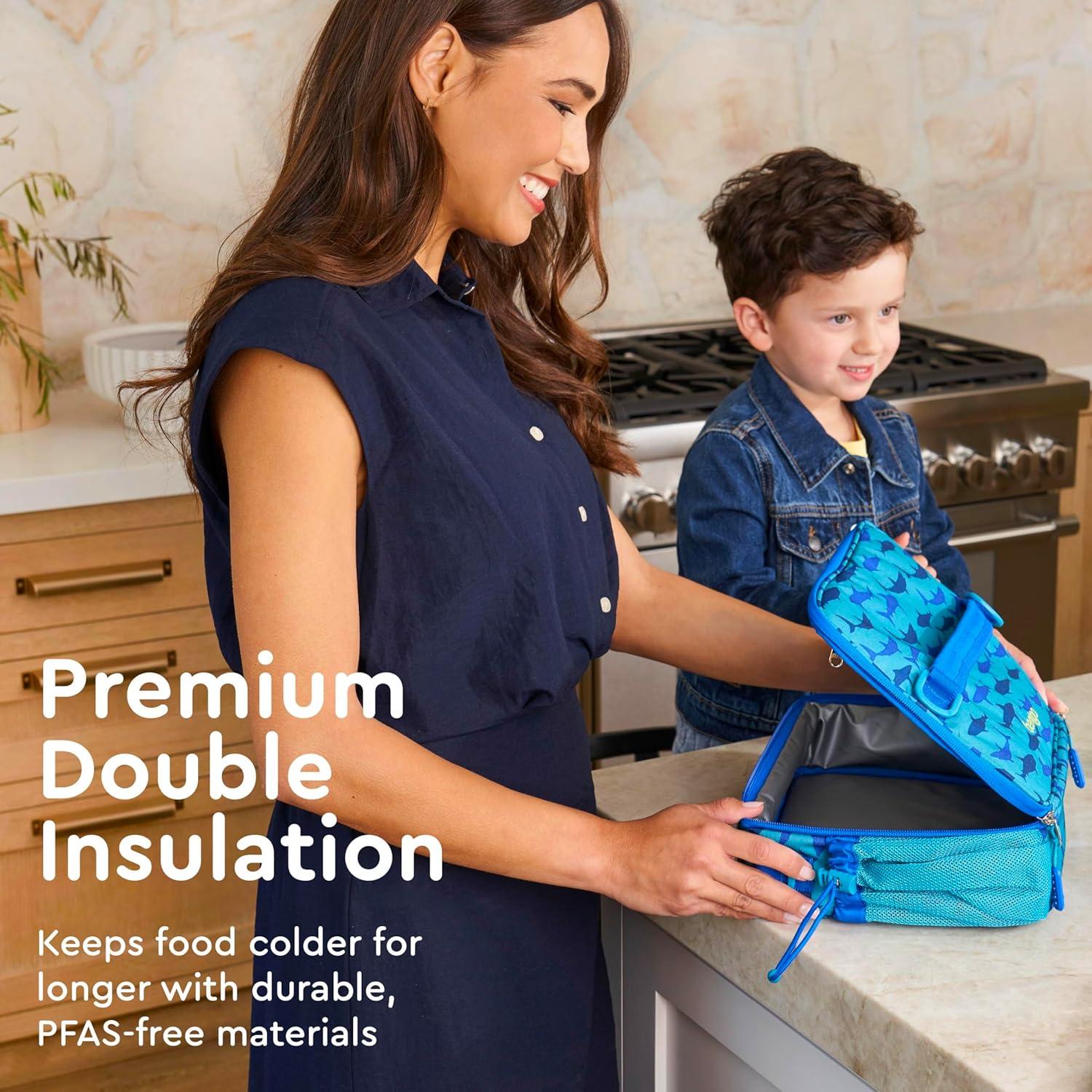 imageBentgo Kids Lunch Bag Whimsy ampamp Wonder Collection  Durable DoubleInsulated Lunch Bag for Kids 3 Holds Lunch BoxWater BottleSnacks WaterResistant Fabric ampamp Zip Pockets Starry SprinkleSharks