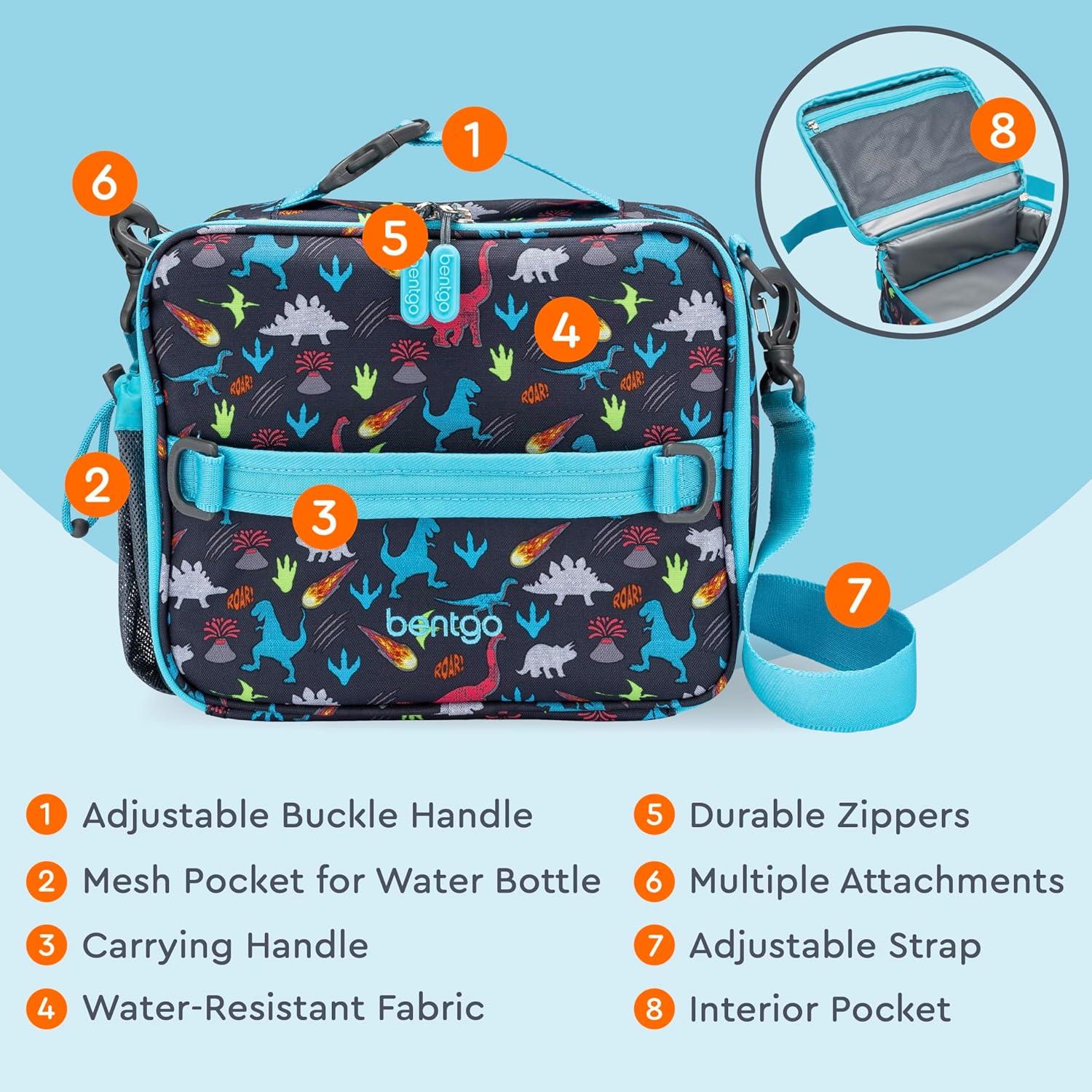 imageBentgo Kids Lunch Bag Whimsy ampamp Wonder Collection  Durable DoubleInsulated Lunch Bag for Kids 3 Holds Lunch BoxWater BottleSnacks WaterResistant Fabric ampamp Zip Pockets Starry SprinkleDinosaur