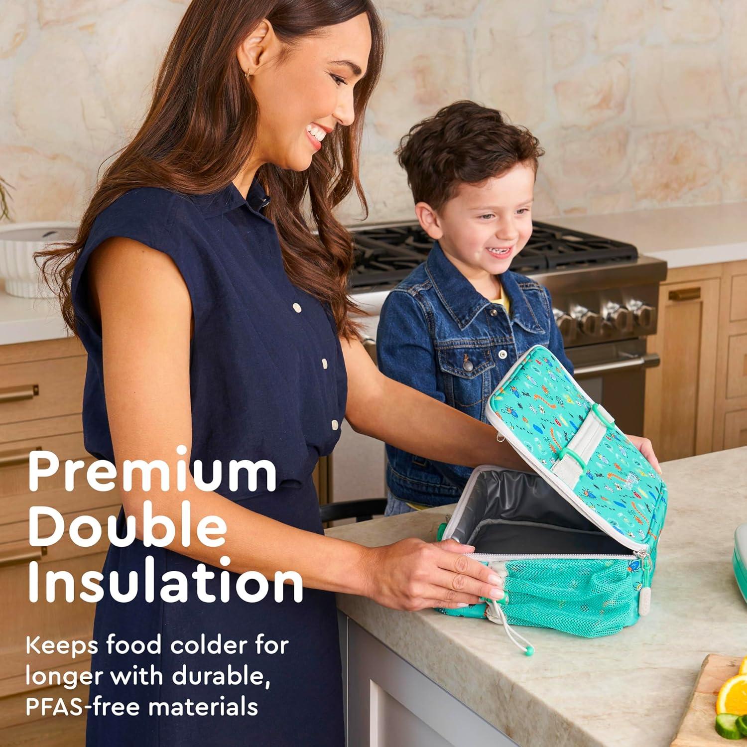 imageBentgo Kids Lunch Bag Whimsy ampamp Wonder Collection  Durable DoubleInsulated Lunch Bag for Kids 3 Holds Lunch BoxWater BottleSnacks WaterResistant Fabric ampamp Zip Pockets Starry SprinkleBug Buddies