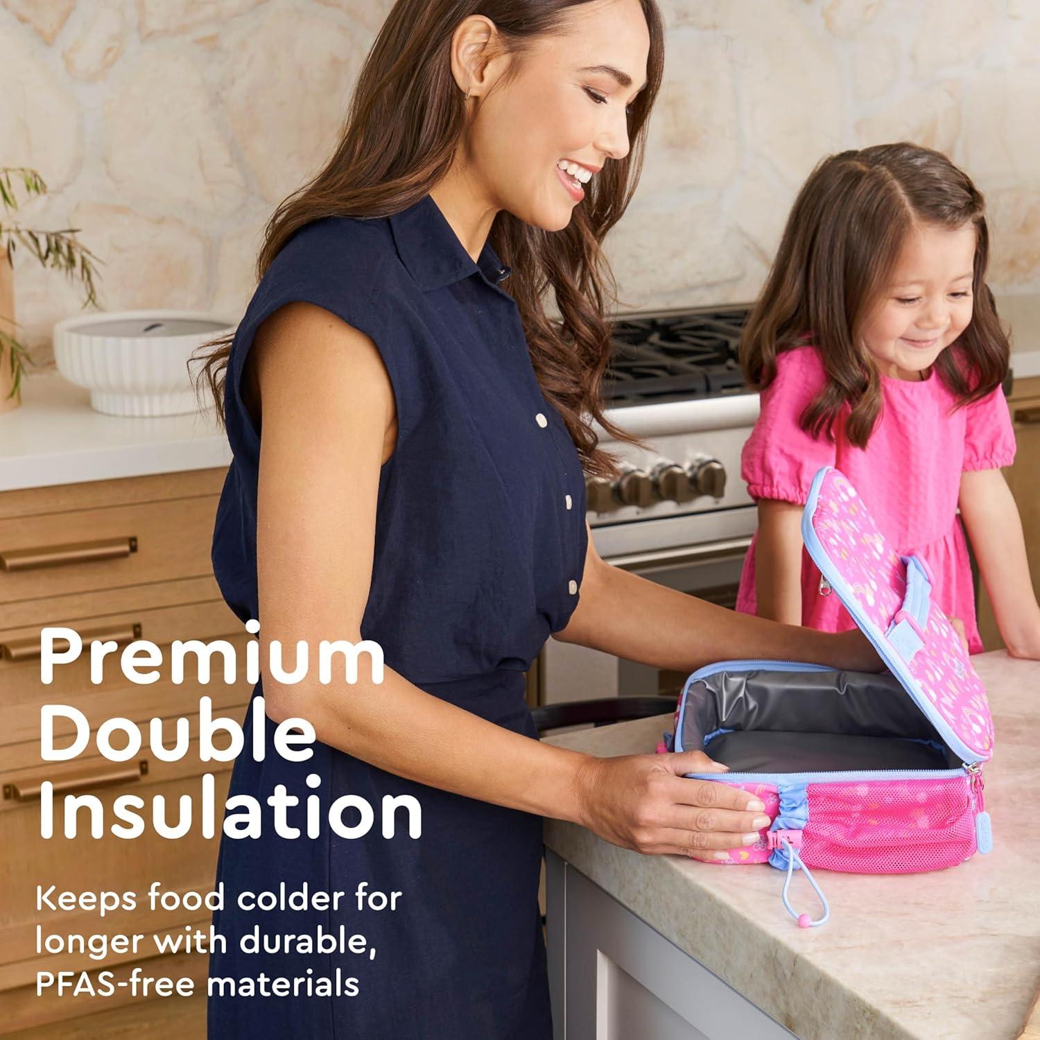 imageBentgo Kids Lunch Bag Whimsy ampamp Wonder Collection  Durable DoubleInsulated Lunch Bag for Kids 3 Holds Lunch BoxWater BottleSnacks WaterResistant Fabric ampamp Zip Pockets Starry SprinkleRainbows  Butterflies