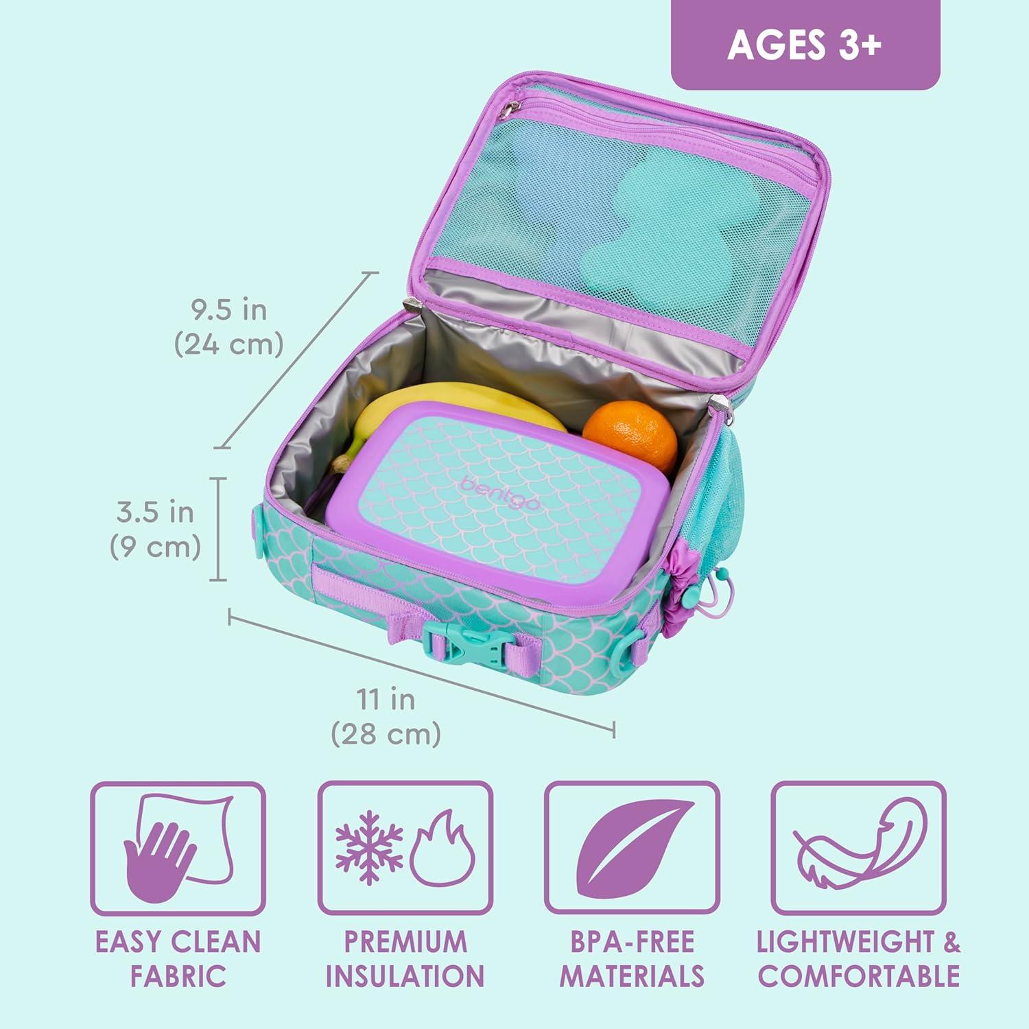 imageBentgo Kids Lunch Bag Whimsy ampamp Wonder Collection  Durable DoubleInsulated Lunch Bag for Kids 3 Holds Lunch BoxWater BottleSnacks WaterResistant Fabric ampamp Zip Pockets Starry SprinkleMermaid