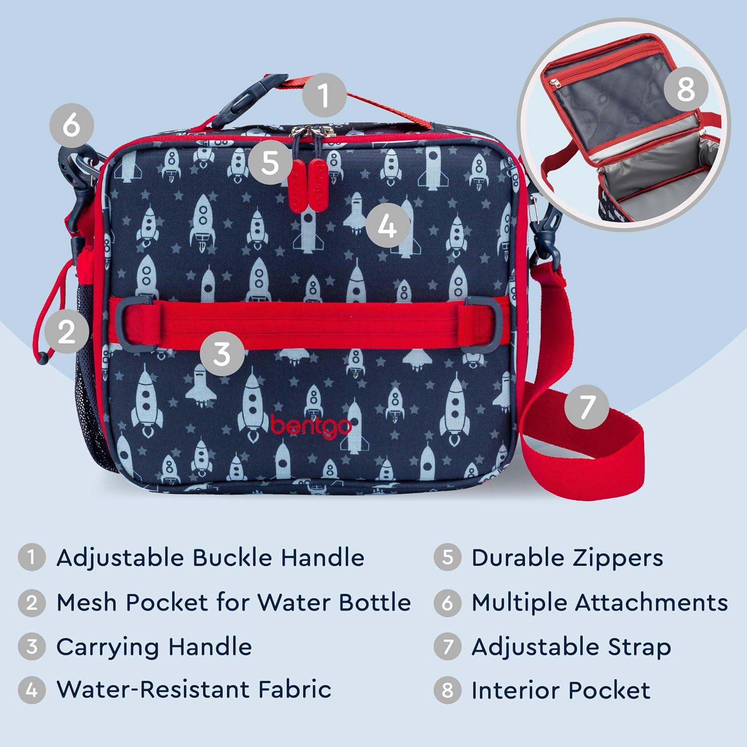 imageBentgo Kids Lunch Bag Whimsy ampamp Wonder Collection  Durable DoubleInsulated Lunch Bag for Kids 3 Holds Lunch BoxWater BottleSnacks WaterResistant Fabric ampamp Zip Pockets Starry SprinkleRocket