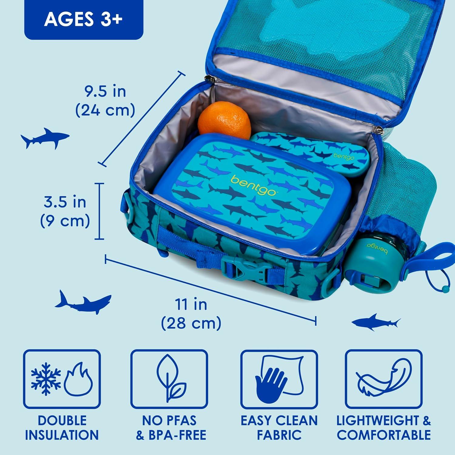 imageBentgo Kids Lunch Bag Whimsy ampamp Wonder Collection  Durable DoubleInsulated Lunch Bag for Kids 3 Holds Lunch BoxWater BottleSnacks WaterResistant Fabric ampamp Zip Pockets Starry SprinkleSharks