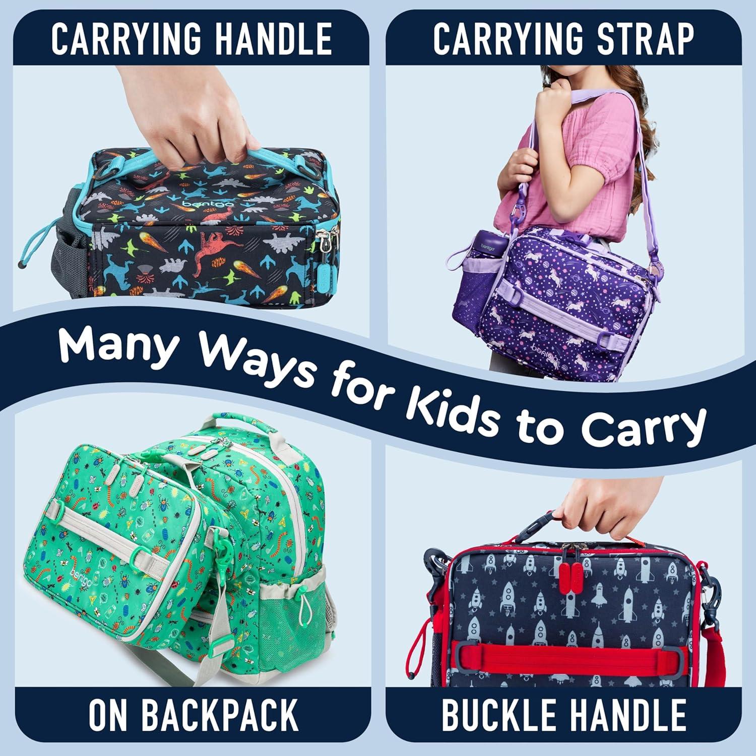 imageBentgo Kids Lunch Bag Whimsy ampamp Wonder Collection  Durable DoubleInsulated Lunch Bag for Kids 3 Holds Lunch BoxWater BottleSnacks WaterResistant Fabric ampamp Zip Pockets Starry SprinkleRocket