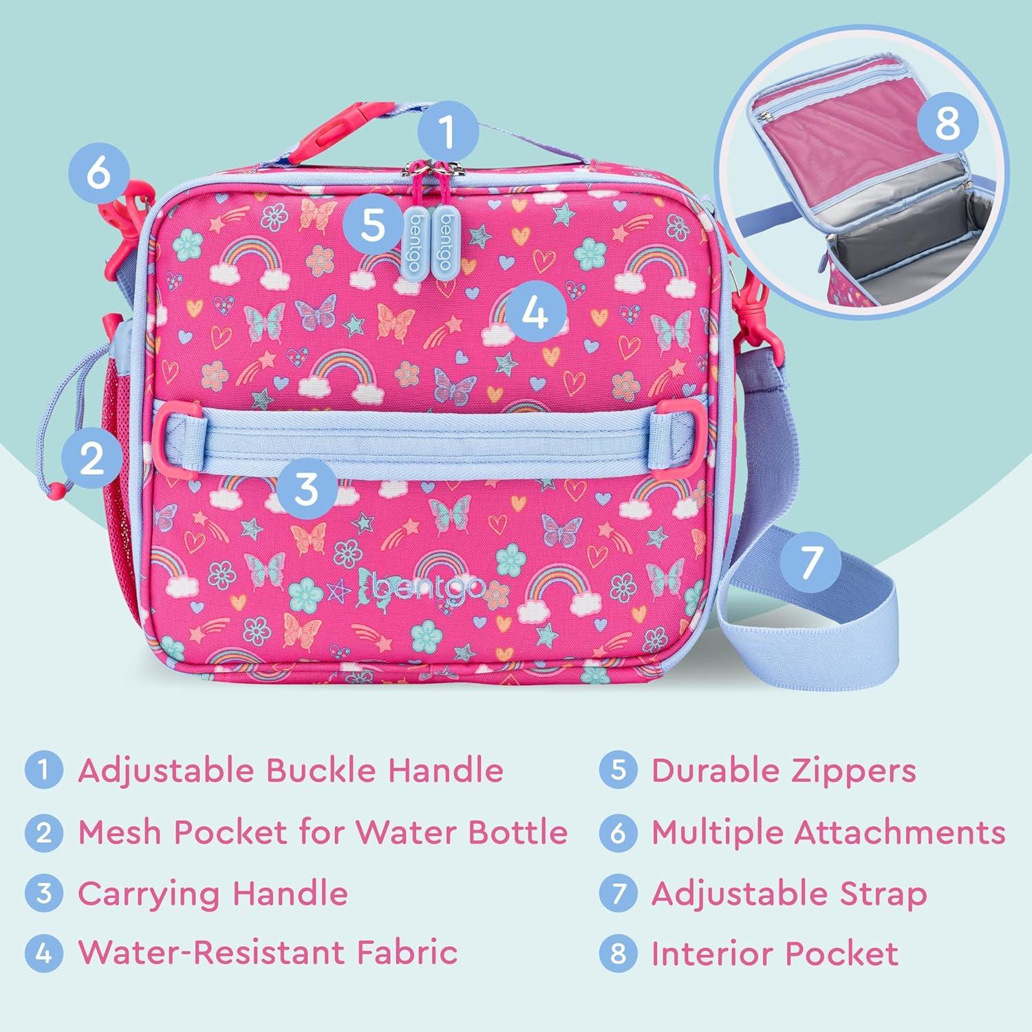 imageBentgo Kids Lunch Bag Whimsy ampamp Wonder Collection  Durable DoubleInsulated Lunch Bag for Kids 3 Holds Lunch BoxWater BottleSnacks WaterResistant Fabric ampamp Zip Pockets Starry SprinkleRainbows  Butterflies