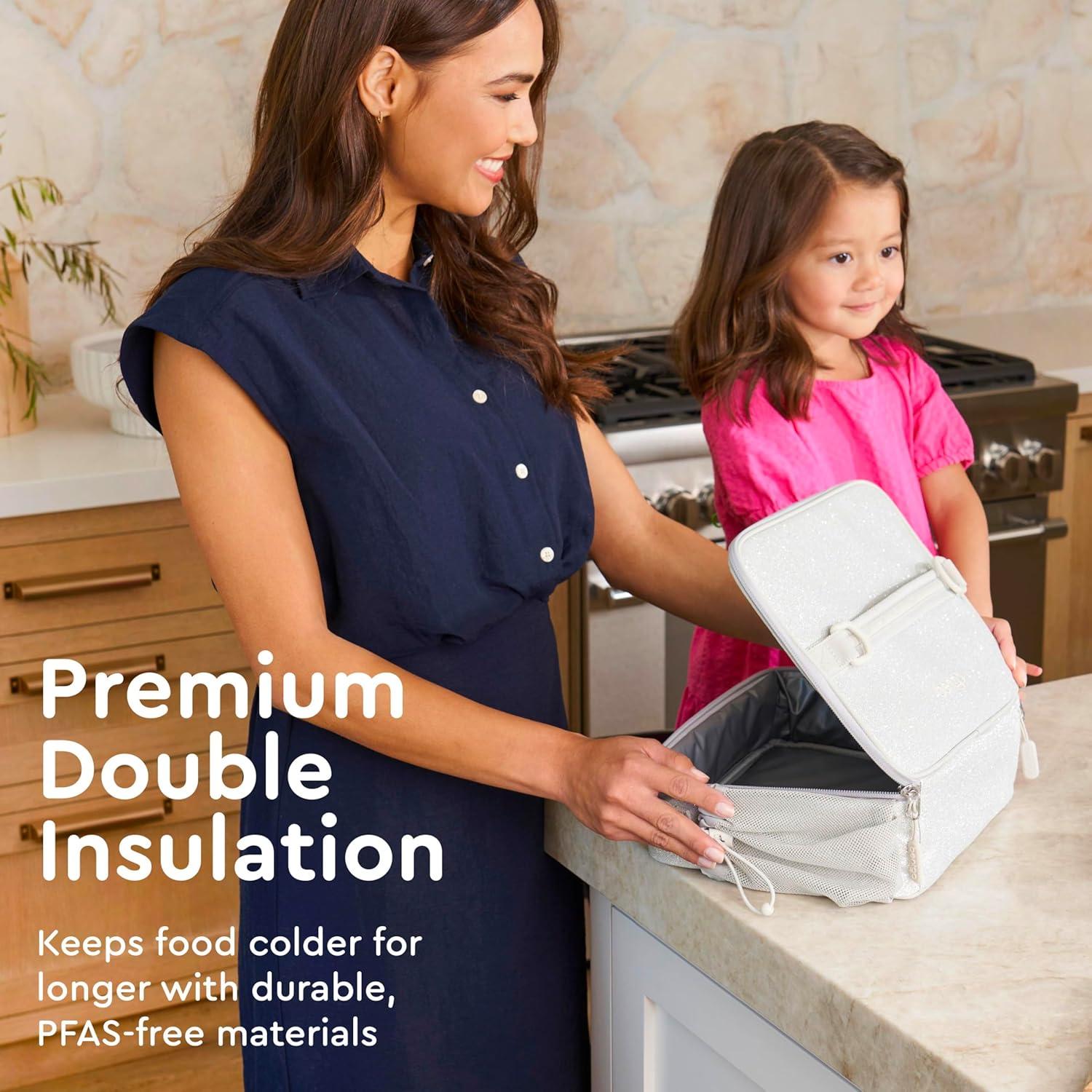 imageBentgo Kids Lunch Bag Whimsy ampamp Wonder Collection  Durable DoubleInsulated Lunch Bag for Kids 3 Holds Lunch BoxWater BottleSnacks WaterResistant Fabric ampamp Zip Pockets Starry SprinkleGlitter Edition  Silver