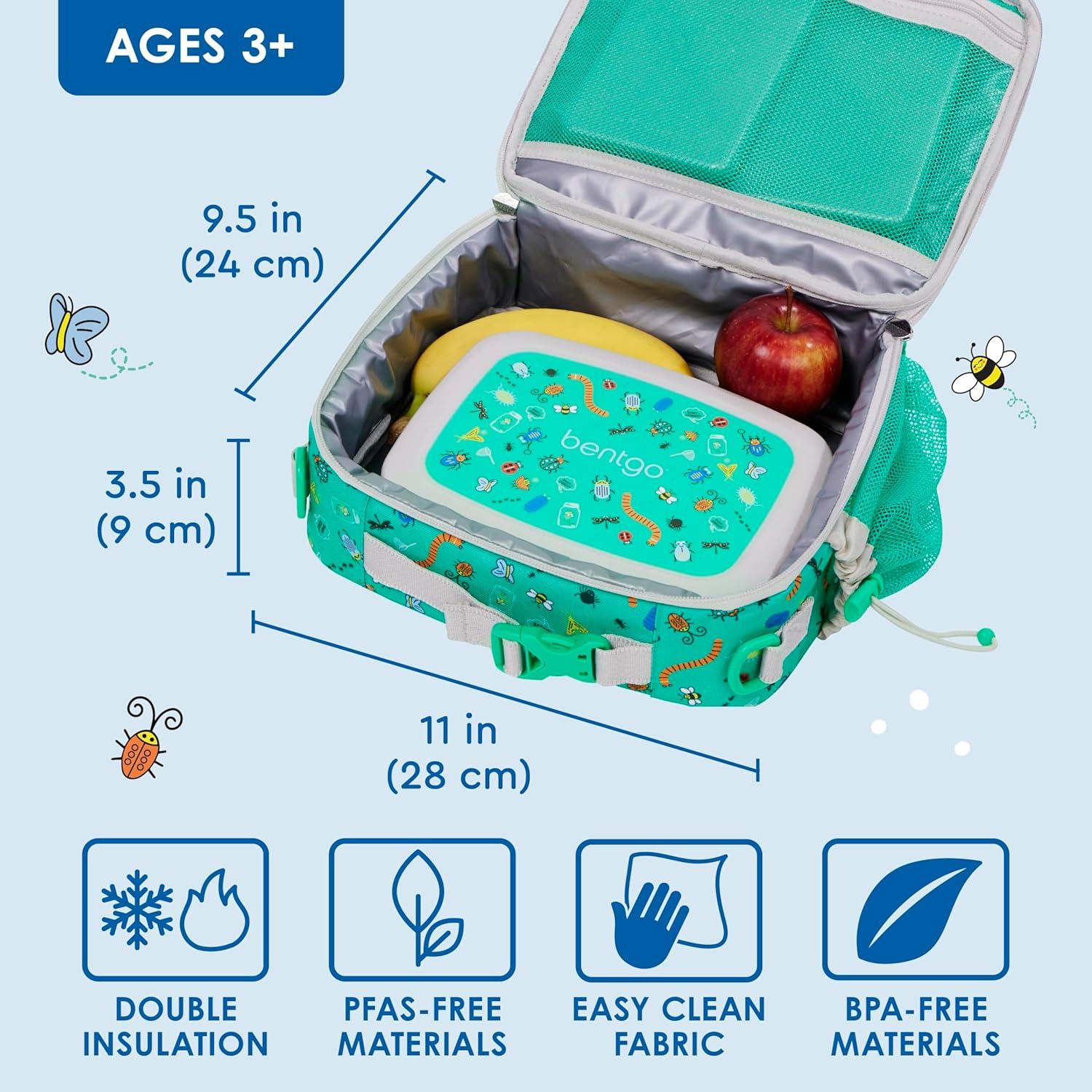 imageBentgo Kids Lunch Bag Whimsy ampamp Wonder Collection  Durable DoubleInsulated Lunch Bag for Kids 3 Holds Lunch BoxWater BottleSnacks WaterResistant Fabric ampamp Zip Pockets Starry SprinkleBug Buddies