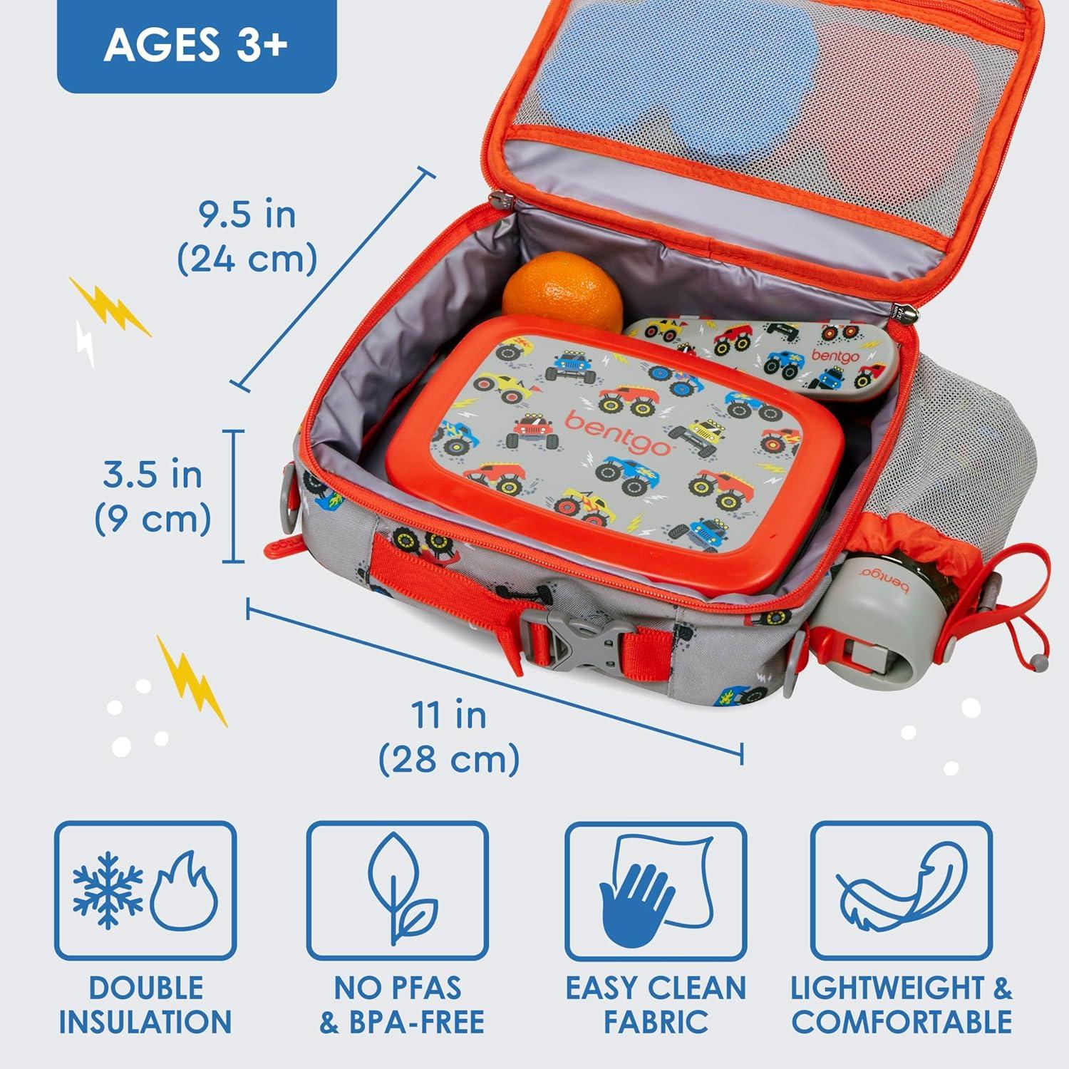 imageBentgo Kids Lunch Bag Whimsy ampamp Wonder Collection  Durable DoubleInsulated Lunch Bag for Kids 3 Holds Lunch BoxWater BottleSnacks WaterResistant Fabric ampamp Zip Pockets Starry SprinkleTrucks