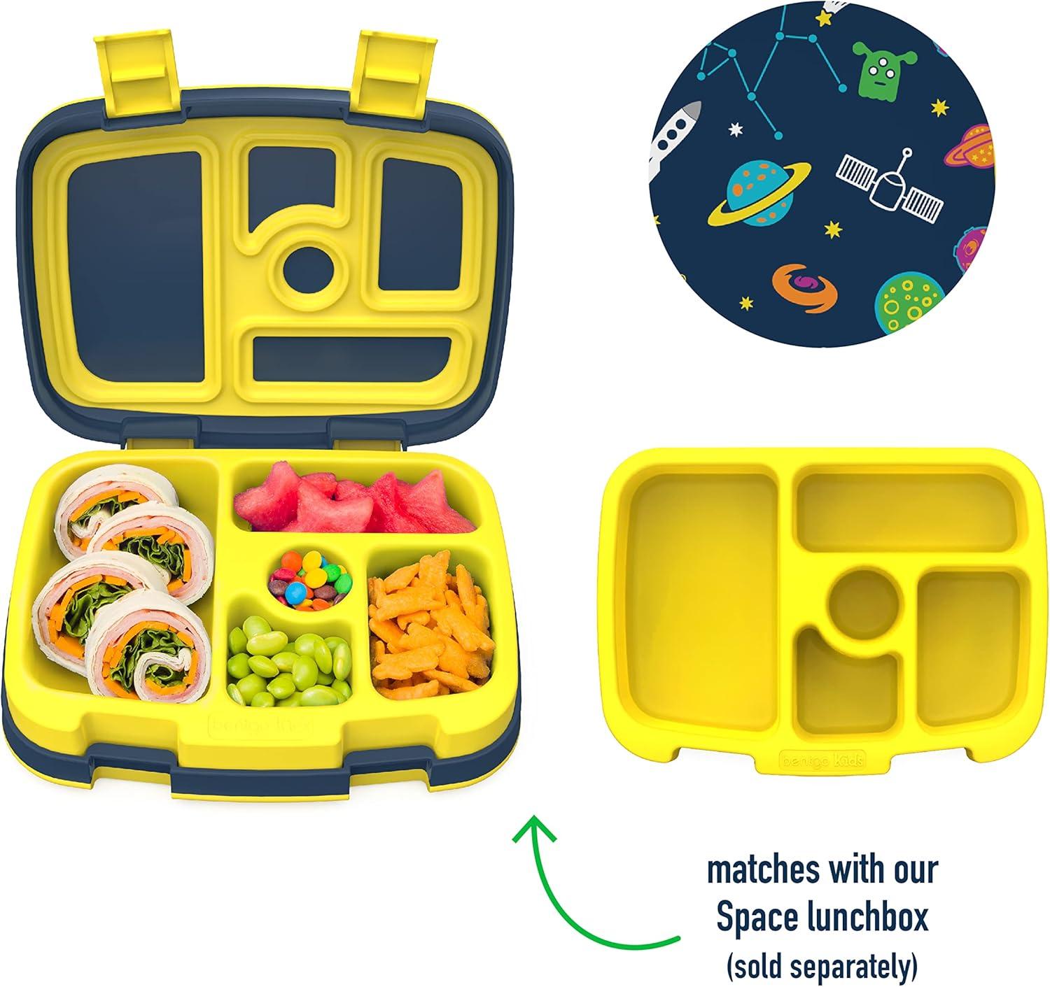 imageBentgo Kids Prints Tray with Transparent Cover  Reusable BPAFree 5Compartment Meal Prep Container with BuiltIn Portion Control for Healthy Meals At Home ampamp On the Go SafariSpace