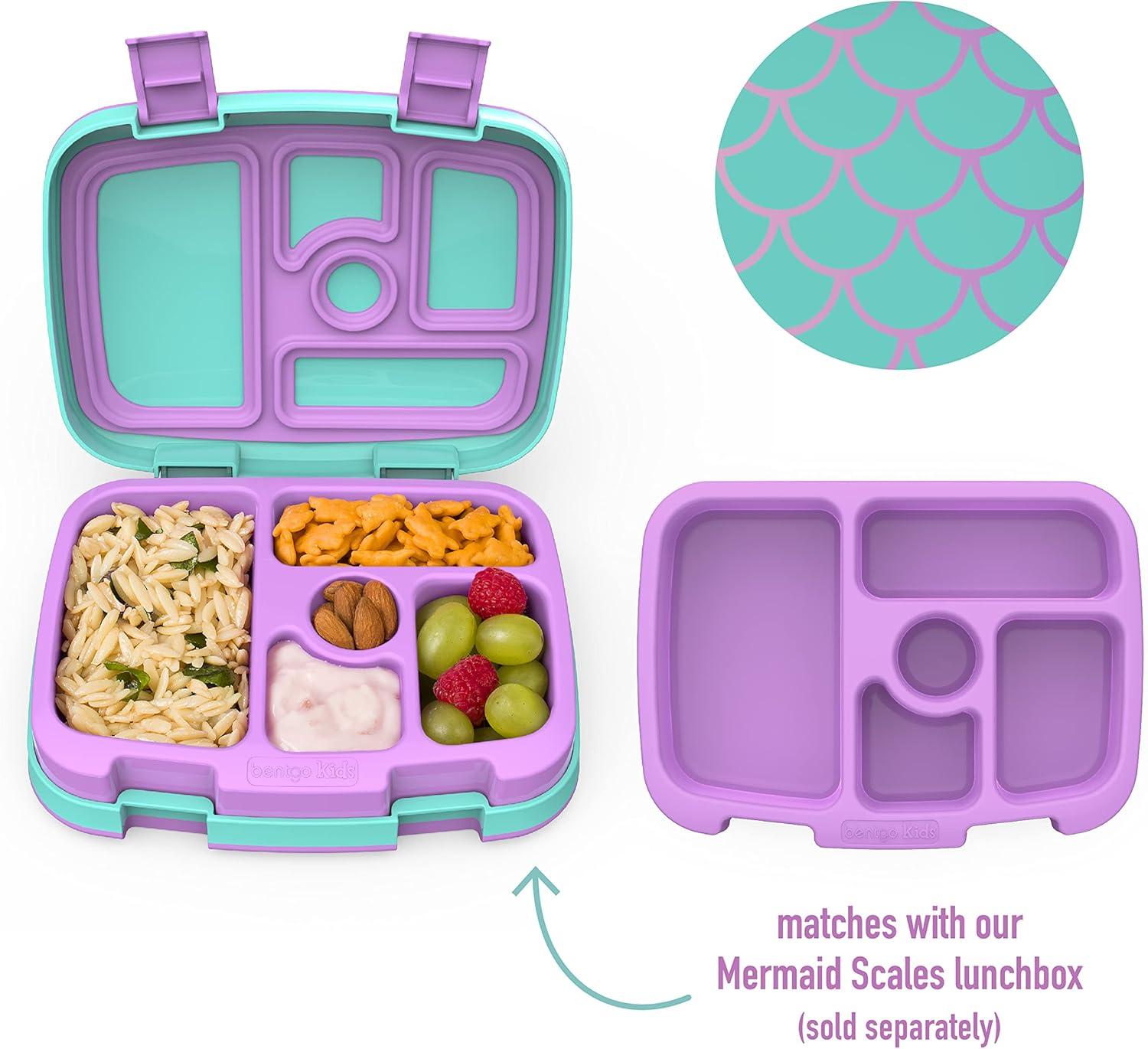 imageBentgo Kids Prints Tray with Transparent Cover  Reusable BPAFree 5Compartment Meal Prep Container with BuiltIn Portion Control for Healthy Meals At Home ampamp On the Go SafariMermaid Scales