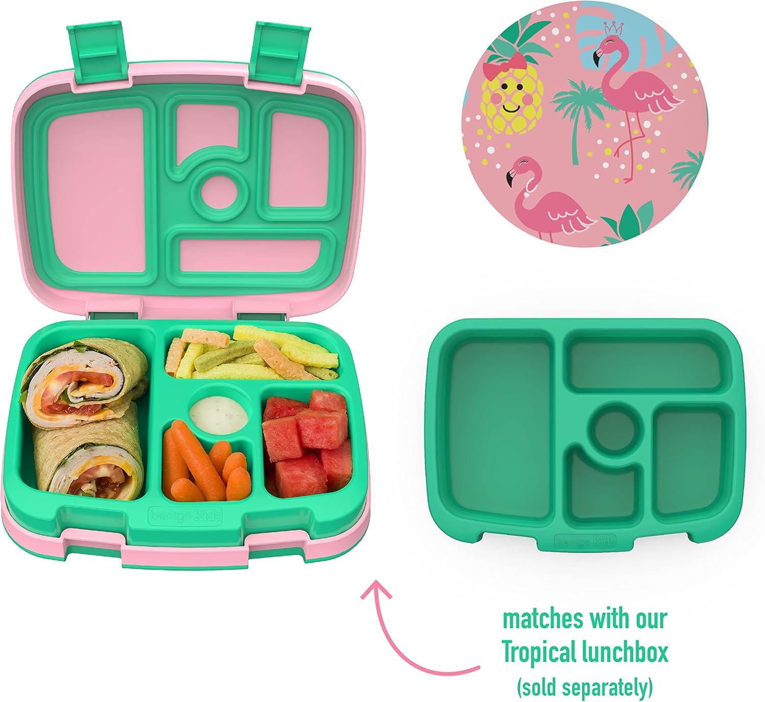 imageBentgo Kids Prints Tray with Transparent Cover  Reusable BPAFree 5Compartment Meal Prep Container with BuiltIn Portion Control for Healthy Meals At Home ampamp On the Go SafariTropical