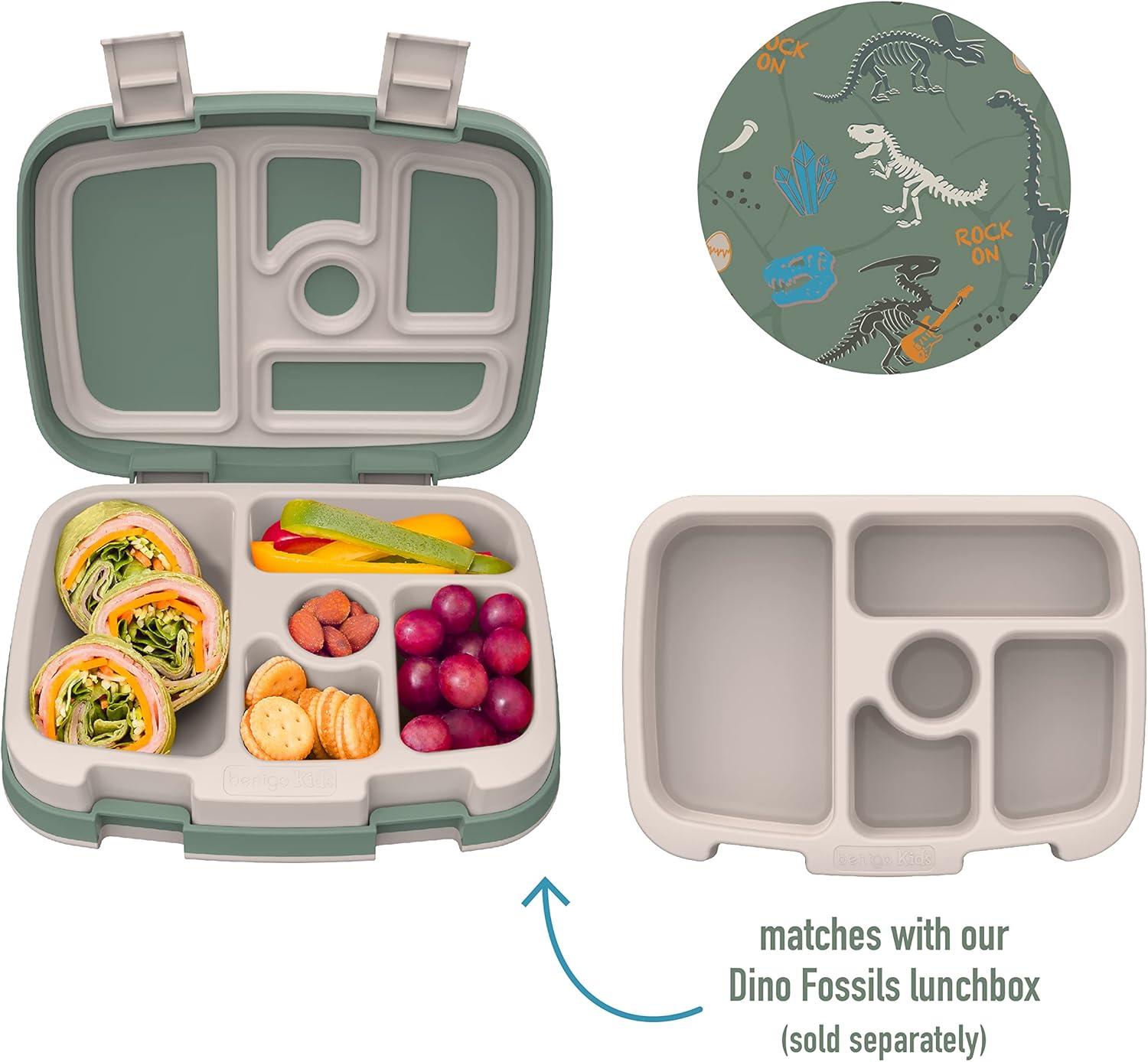 imageBentgo Kids Prints Tray with Transparent Cover  Reusable BPAFree 5Compartment Meal Prep Container with BuiltIn Portion Control for Healthy Meals At Home ampamp On the Go SafariDino Fossils