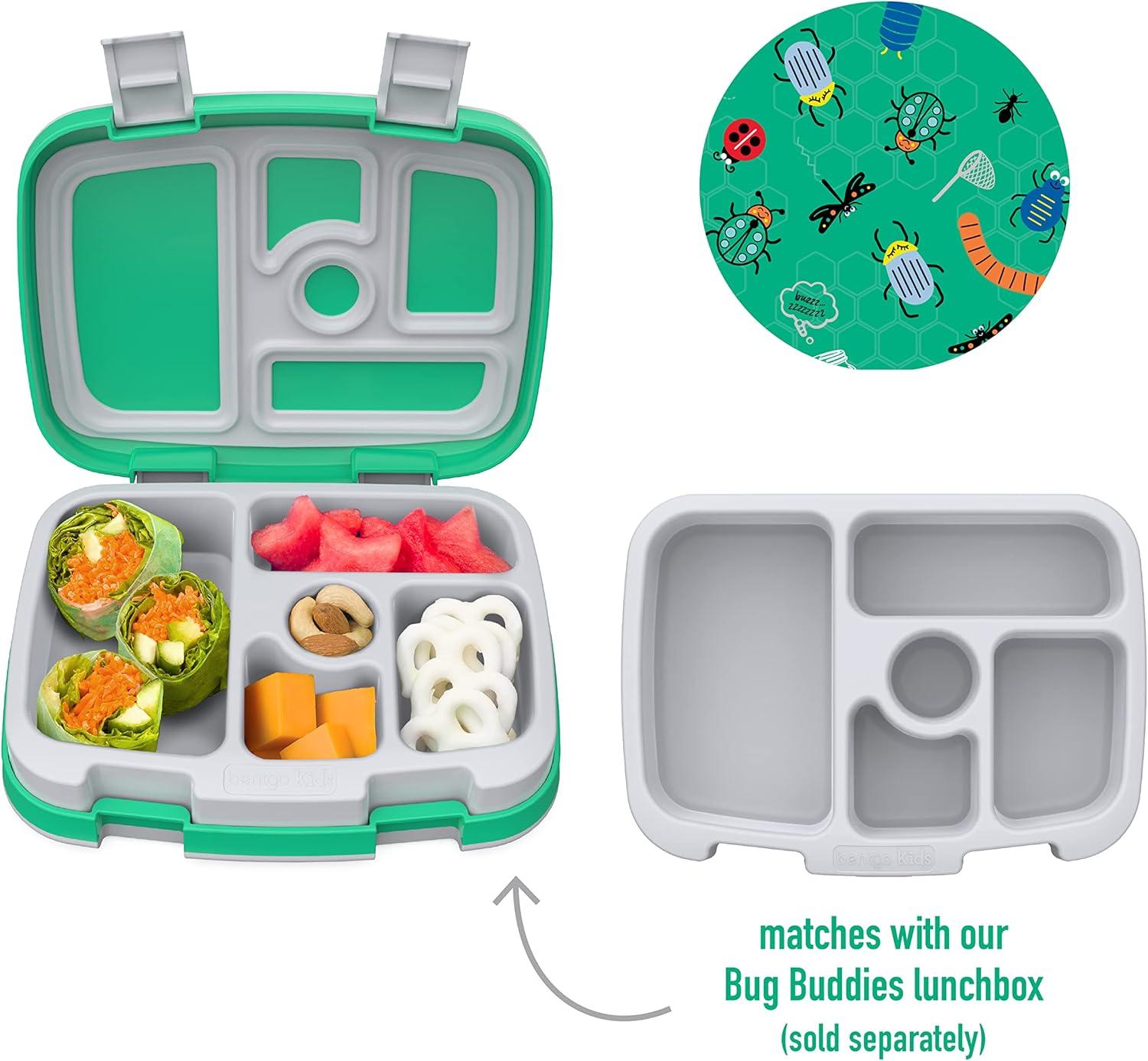 imageBentgo Kids Prints Tray with Transparent Cover  Reusable BPAFree 5Compartment Meal Prep Container with BuiltIn Portion Control for Healthy Meals At Home ampamp On the Go SafariBug Buddies