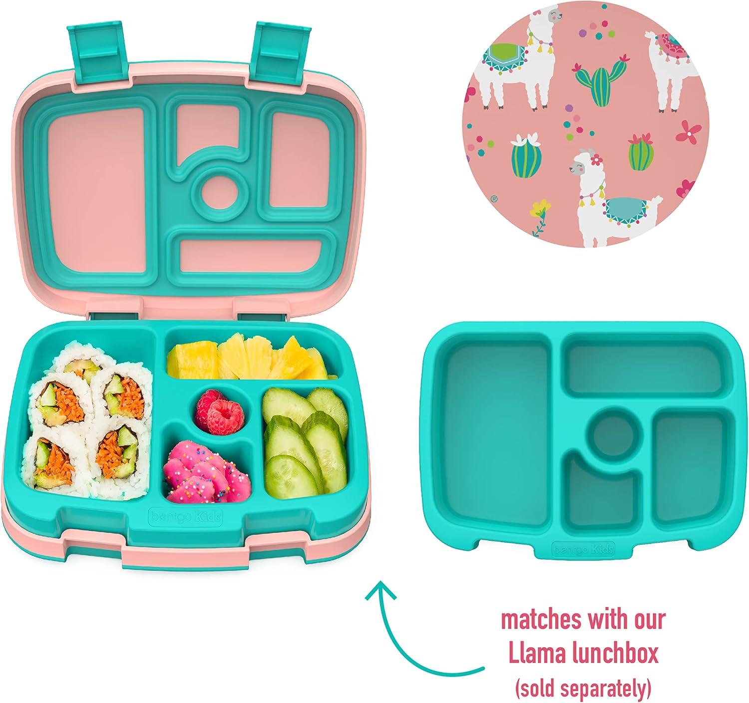 imageBentgo Kids Prints Tray with Transparent Cover  Reusable BPAFree 5Compartment Meal Prep Container with BuiltIn Portion Control for Healthy Meals At Home ampamp On the Go SafariLlamas