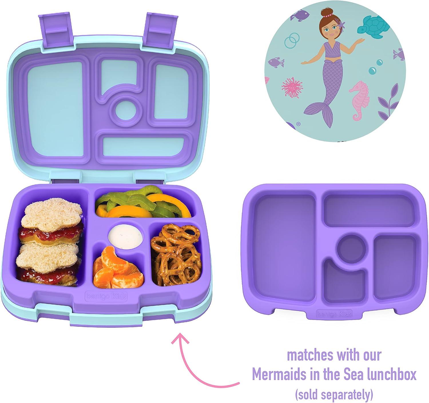 imageBentgo Kids Prints Tray with Transparent Cover  Reusable BPAFree 5Compartment Meal Prep Container with BuiltIn Portion Control for Healthy Meals At Home ampamp On the Go SafariMermaids in the Sea