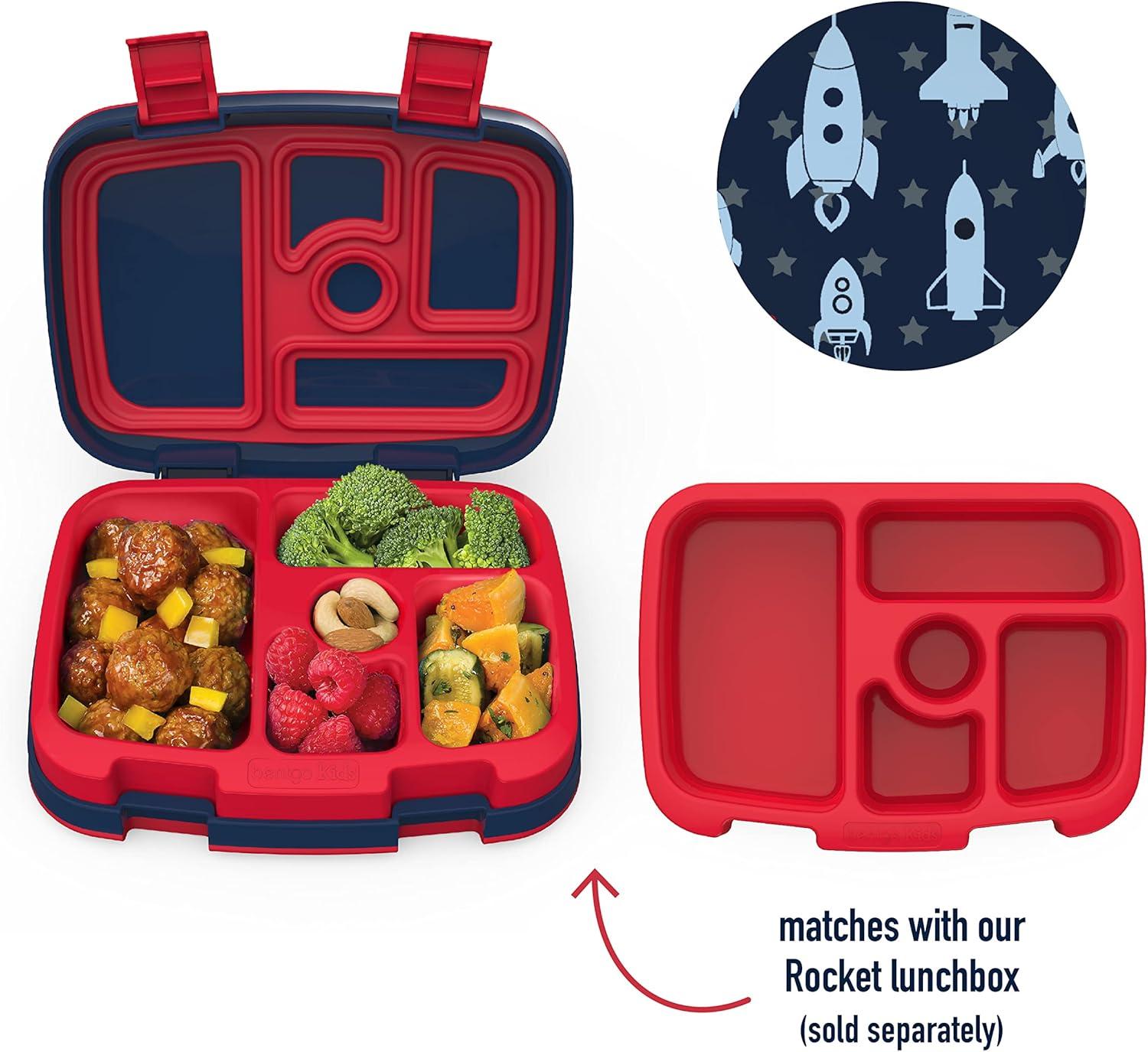 imageBentgo Kids Prints Tray with Transparent Cover  Reusable BPAFree 5Compartment Meal Prep Container with BuiltIn Portion Control for Healthy Meals At Home ampamp On the Go SafariRocket