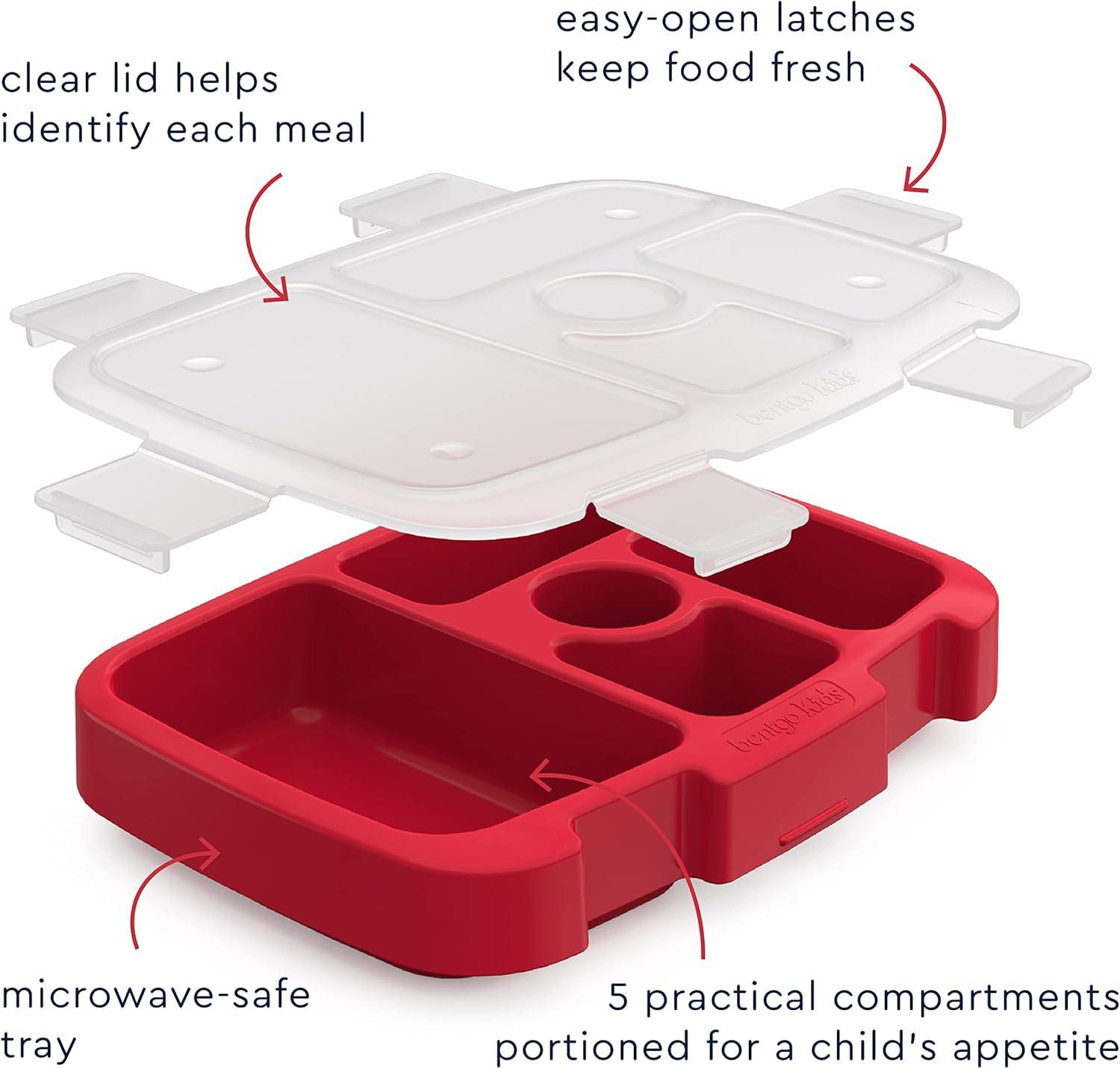 imageBentgo Kids Prints Tray with Transparent Cover  Reusable BPAFree 5Compartment Meal Prep Container with BuiltIn Portion Control for Healthy Meals At Home ampamp On the Go SafariRocket