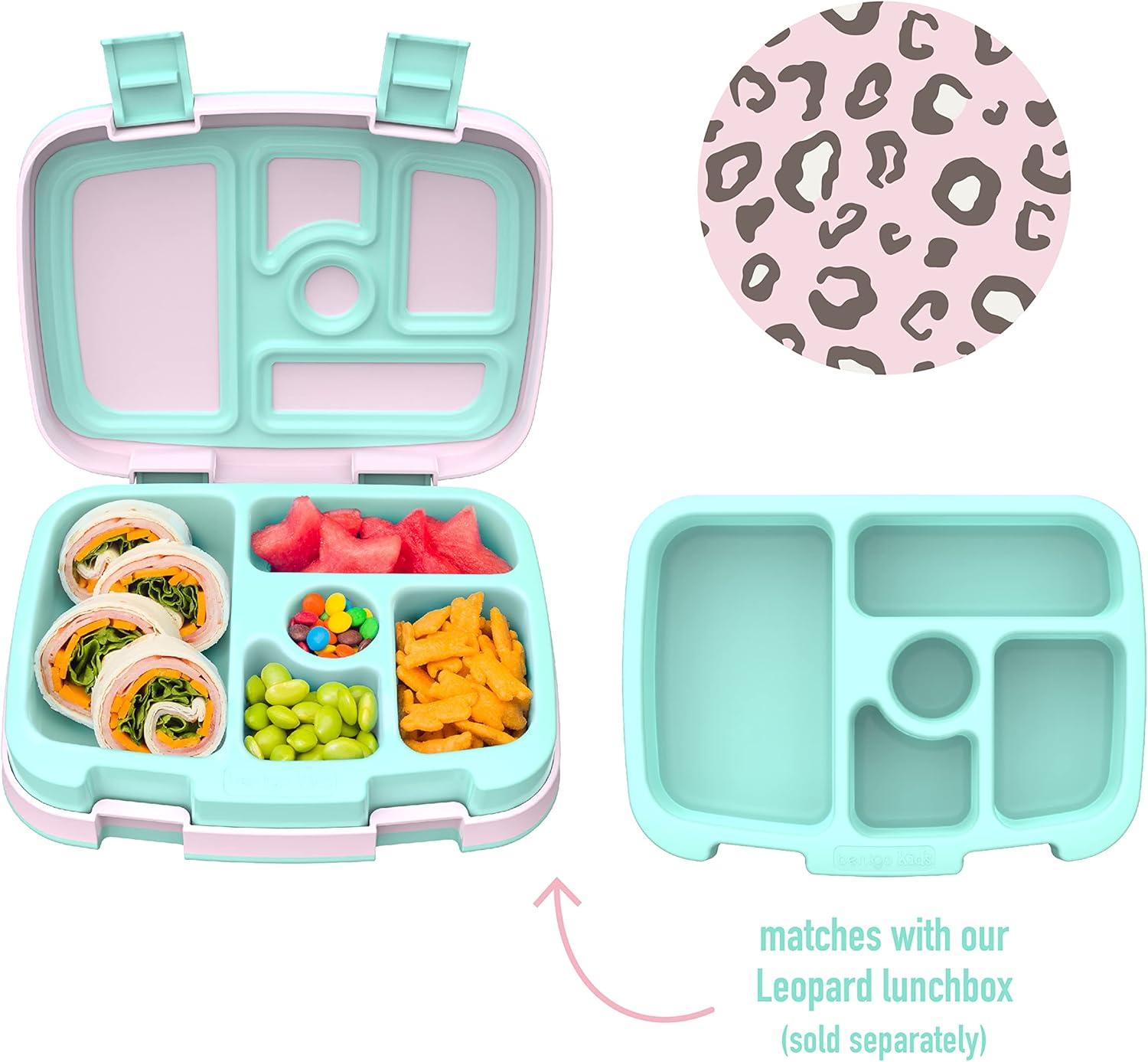 imageBentgo Kids Prints Tray with Transparent Cover  Reusable BPAFree 5Compartment Meal Prep Container with BuiltIn Portion Control for Healthy Meals At Home ampamp On the Go SafariLeopard