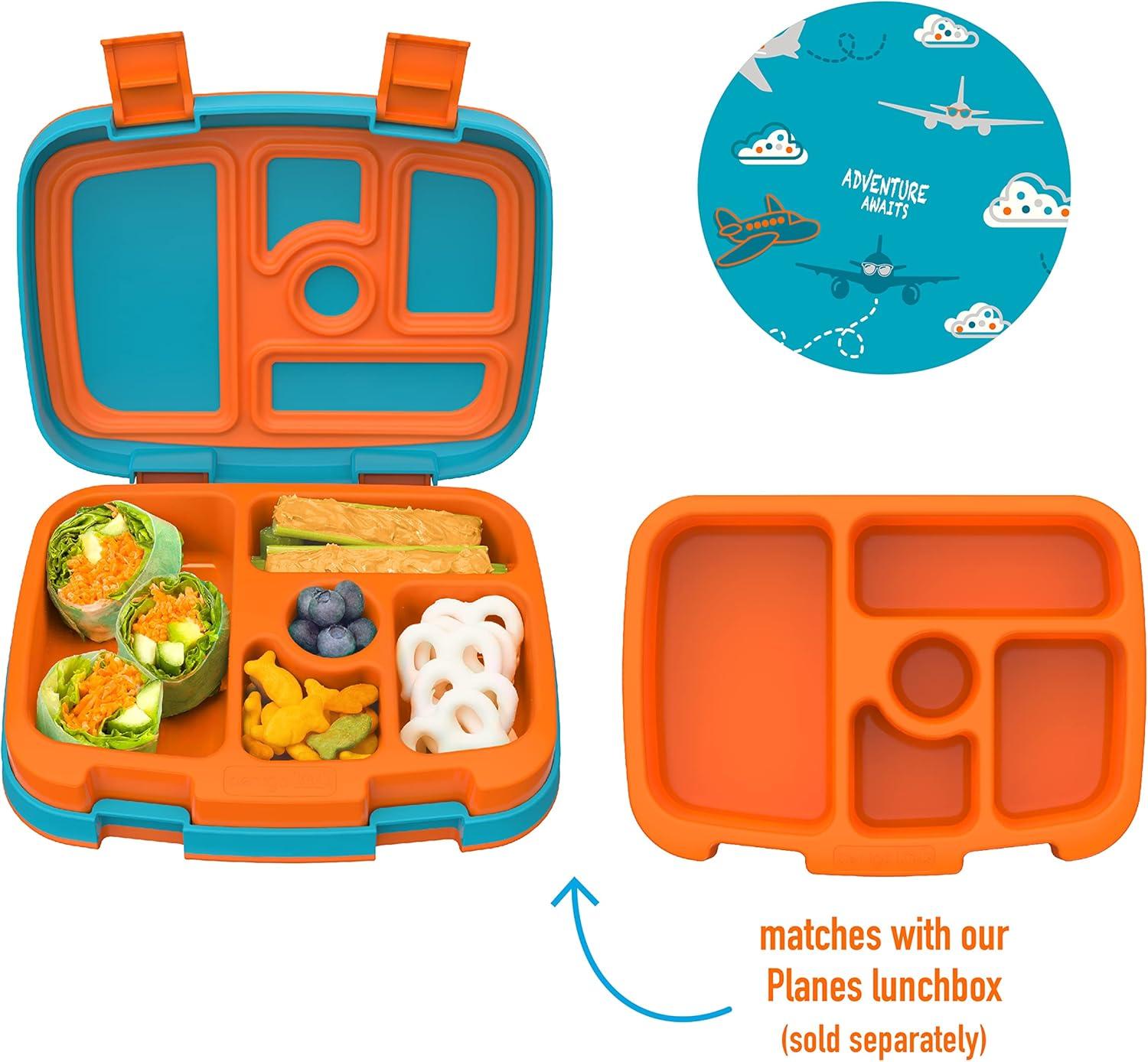 imageBentgo Kids Prints Tray with Transparent Cover  Reusable BPAFree 5Compartment Meal Prep Container with BuiltIn Portion Control for Healthy Meals At Home ampamp On the Go SafariPlanes