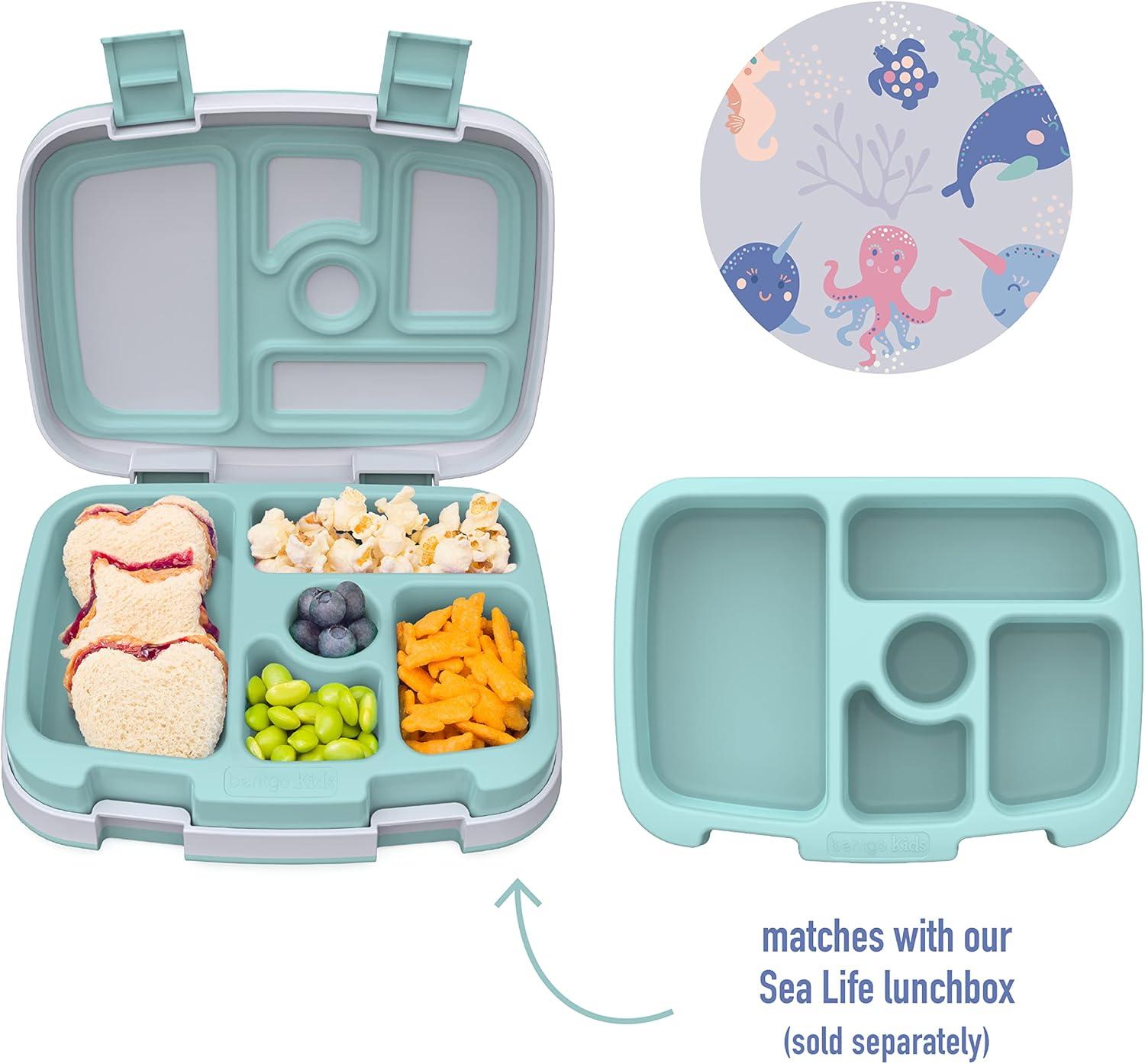 imageBentgo Kids Prints Tray with Transparent Cover  Reusable BPAFree 5Compartment Meal Prep Container with BuiltIn Portion Control for Healthy Meals At Home ampamp On the Go SafariSea Life