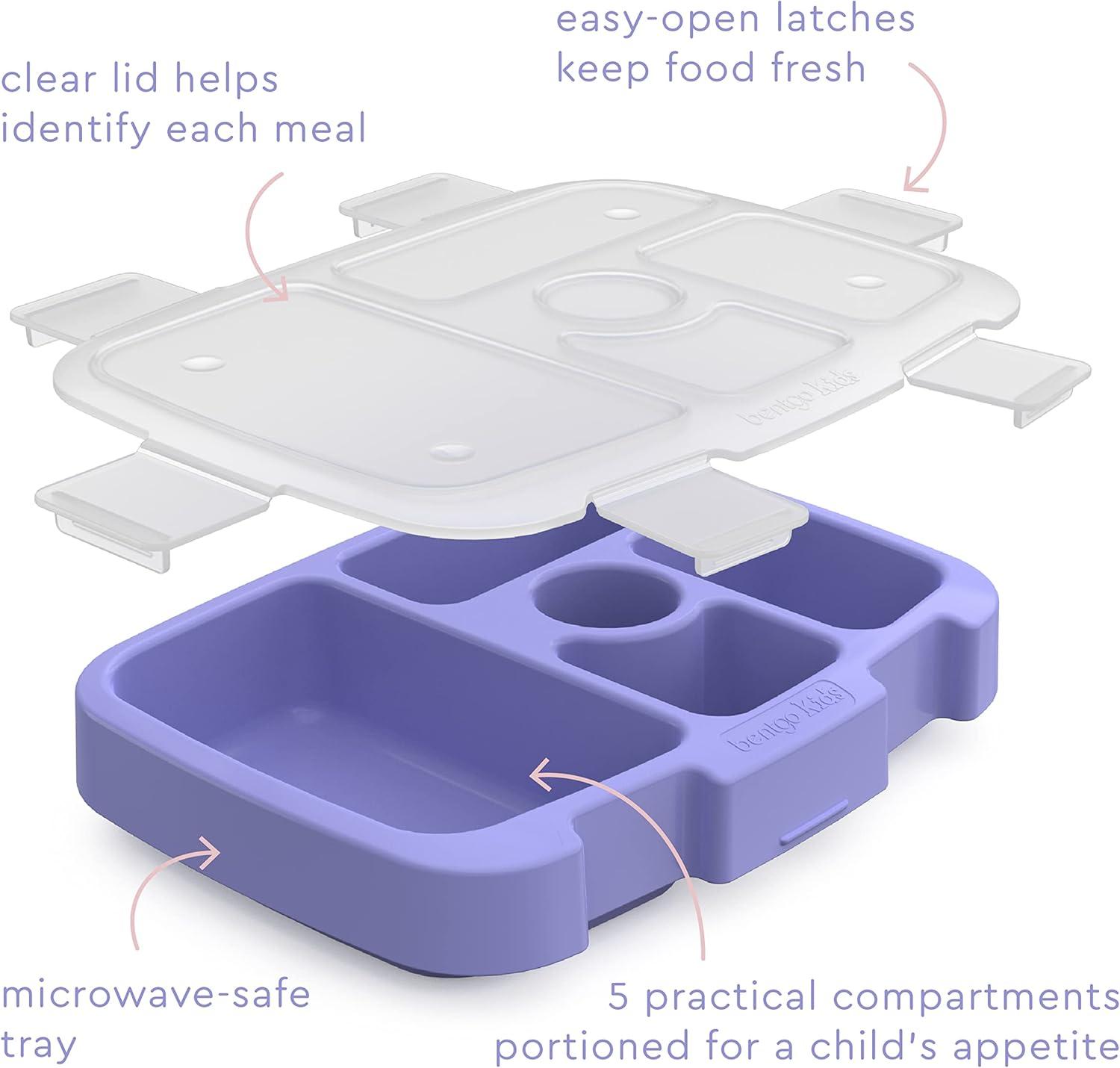imageBentgo Kids Prints Tray with Transparent Cover  Reusable BPAFree 5Compartment Meal Prep Container with BuiltIn Portion Control for Healthy Meals At Home ampamp On the Go SafariCarousel Unicorns