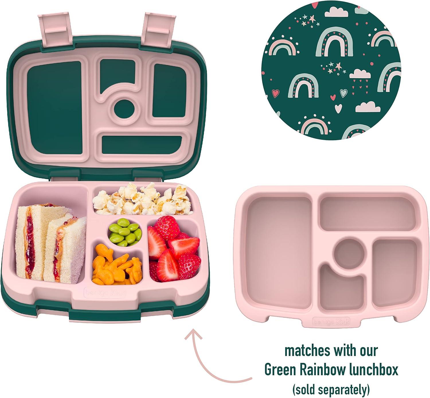 imageBentgo Kids Prints Tray with Transparent Cover  Reusable BPAFree 5Compartment Meal Prep Container with BuiltIn Portion Control for Healthy Meals At Home ampamp On the Go SafariGreen Rainbow