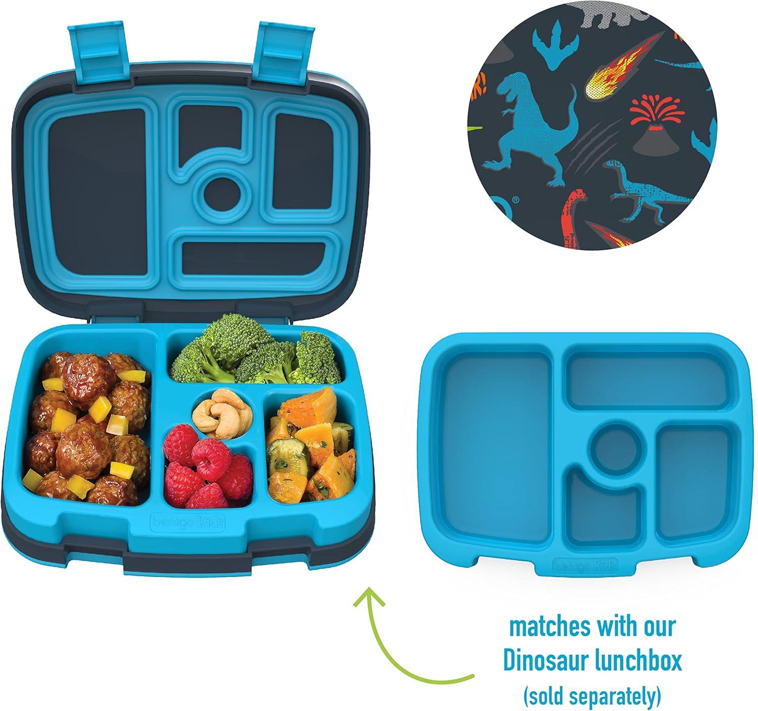 imageBentgo Kids Prints Tray with Transparent Cover  Reusable BPAFree 5Compartment Meal Prep Container with BuiltIn Portion Control for Healthy Meals At Home ampamp On the Go SafariDinosaur
