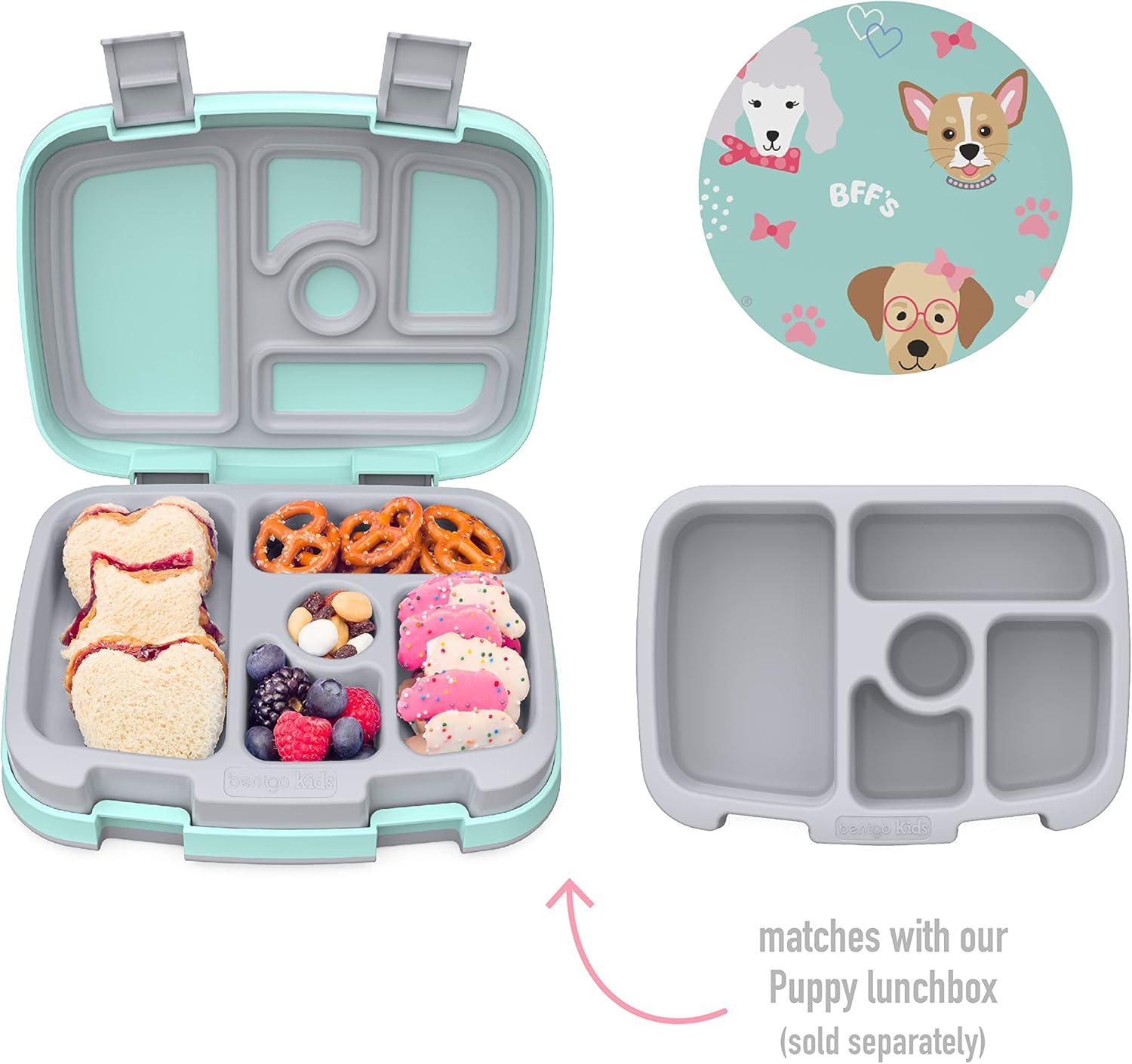 imageBentgo Kids Prints Tray with Transparent Cover  Reusable BPAFree 5Compartment Meal Prep Container with BuiltIn Portion Control for Healthy Meals At Home ampamp On the Go SafariPuppy Love