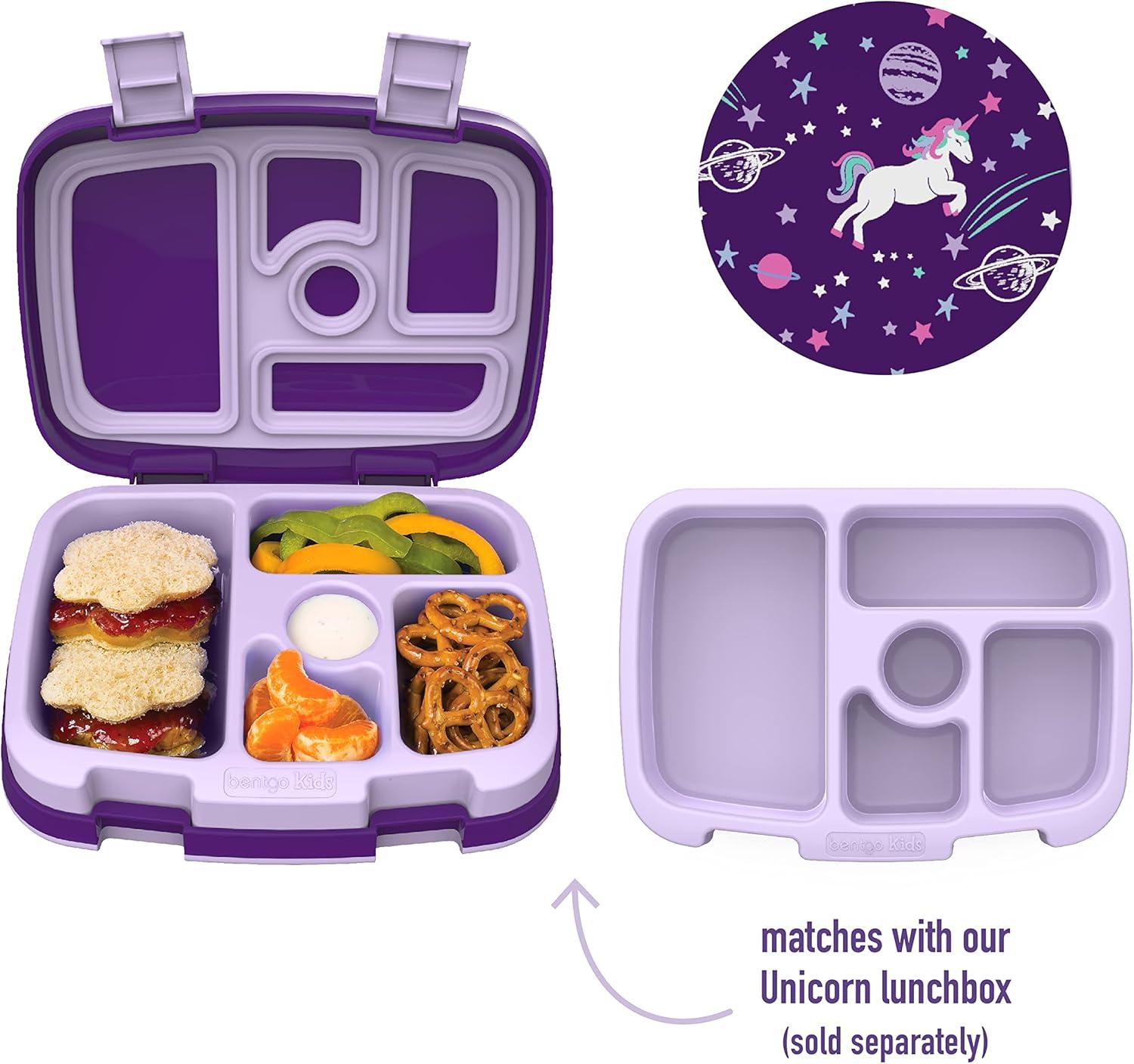 imageBentgo Kids Prints Tray with Transparent Cover  Reusable BPAFree 5Compartment Meal Prep Container with BuiltIn Portion Control for Healthy Meals At Home ampamp On the Go SafariUnicorn