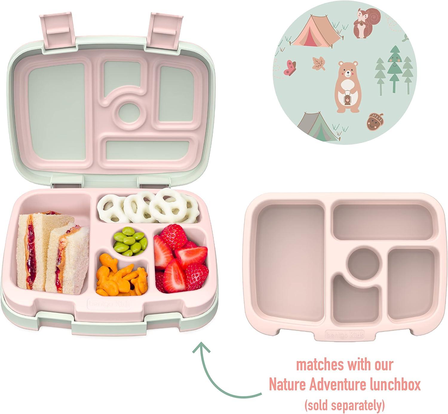 imageBentgo Kids Prints Tray with Transparent Cover  Reusable BPAFree 5Compartment Meal Prep Container with BuiltIn Portion Control for Healthy Meals At Home ampamp On the Go SafariNature Adventure