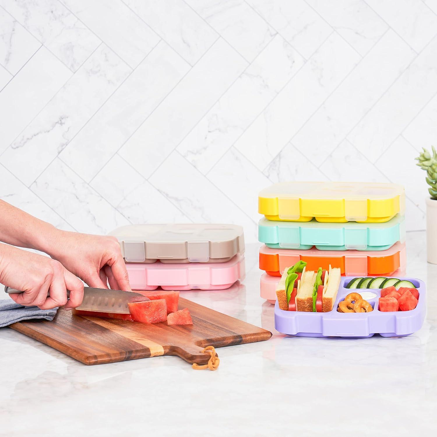 imageBentgo Kids Prints Tray with Transparent Cover  Reusable BPAFree 5Compartment Meal Prep Container with BuiltIn Portion Control for Healthy Meals At Home ampamp On the Go SafariDino Fossils