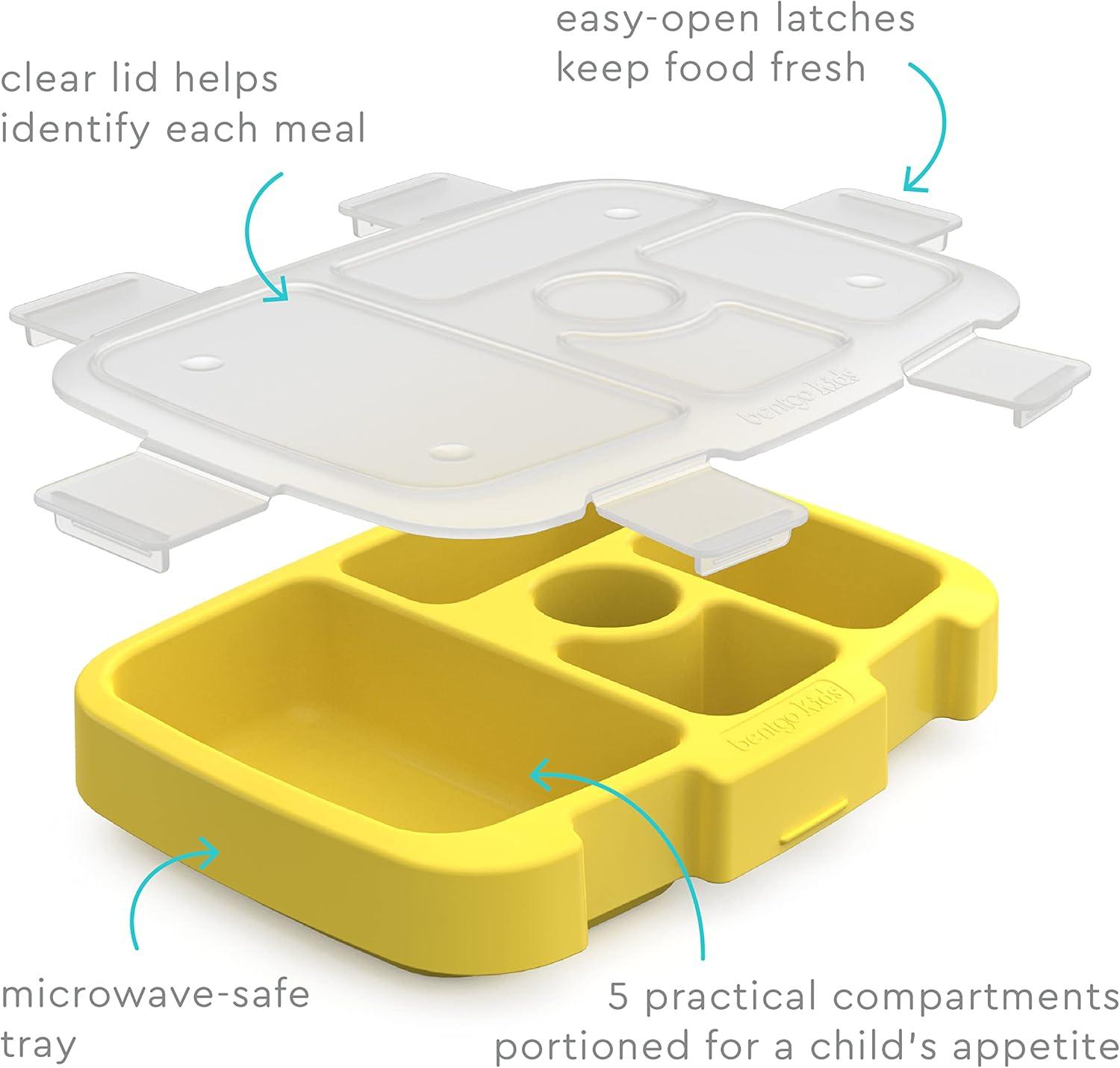 imageBentgo Kids Prints Tray with Transparent Cover  Reusable BPAFree 5Compartment Meal Prep Container with BuiltIn Portion Control for Healthy Meals At Home ampamp On the Go SafariConstruction Trucks