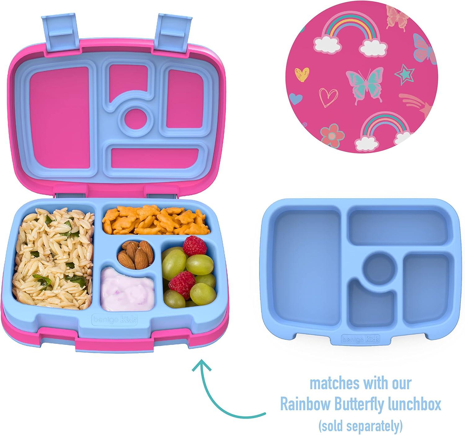 imageBentgo Kids Prints Tray with Transparent Cover  Reusable BPAFree 5Compartment Meal Prep Container with BuiltIn Portion Control for Healthy Meals At Home ampamp On the Go SafariRainbow