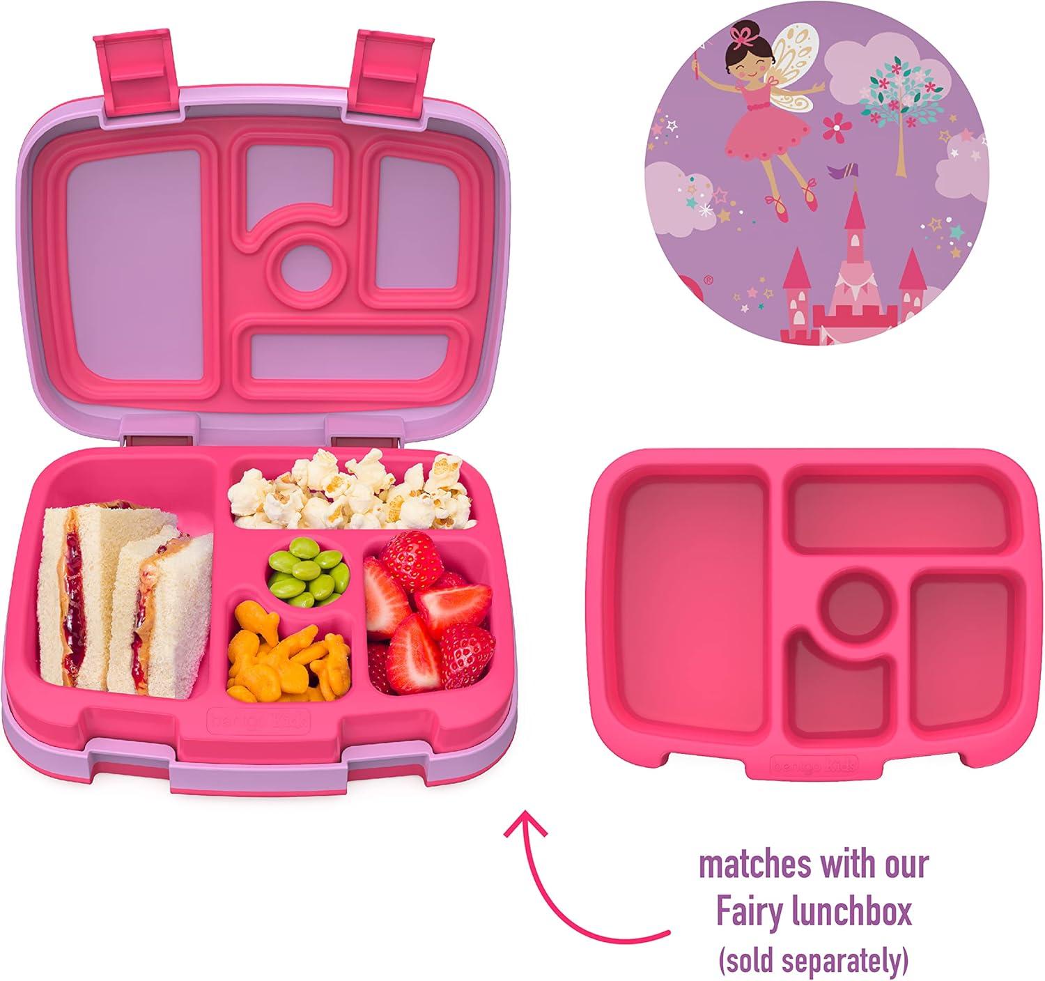 imageBentgo Kids Prints Tray with Transparent Cover  Reusable BPAFree 5Compartment Meal Prep Container with BuiltIn Portion Control for Healthy Meals At Home ampamp On the Go SafariFairies