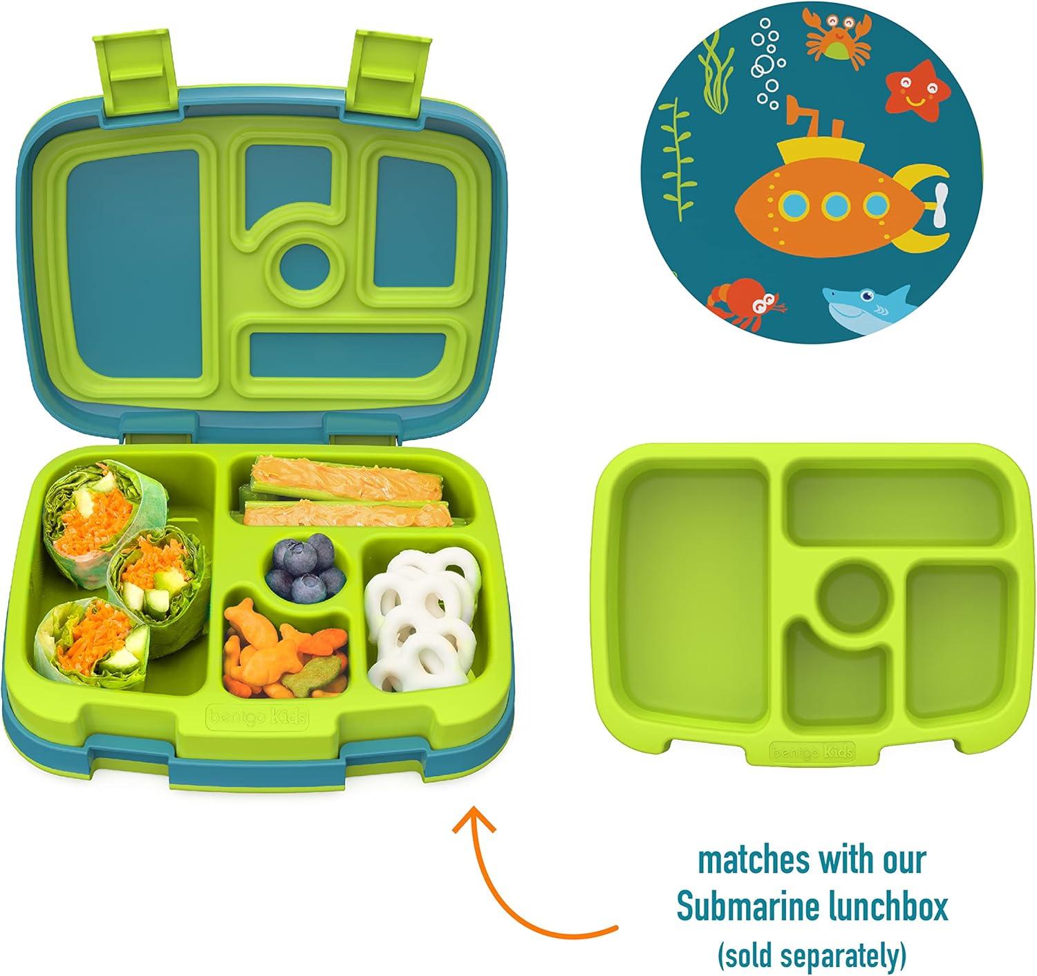 imageBentgo Kids Prints Tray with Transparent Cover  Reusable BPAFree 5Compartment Meal Prep Container with BuiltIn Portion Control for Healthy Meals At Home ampamp On the Go SafariSubmarines