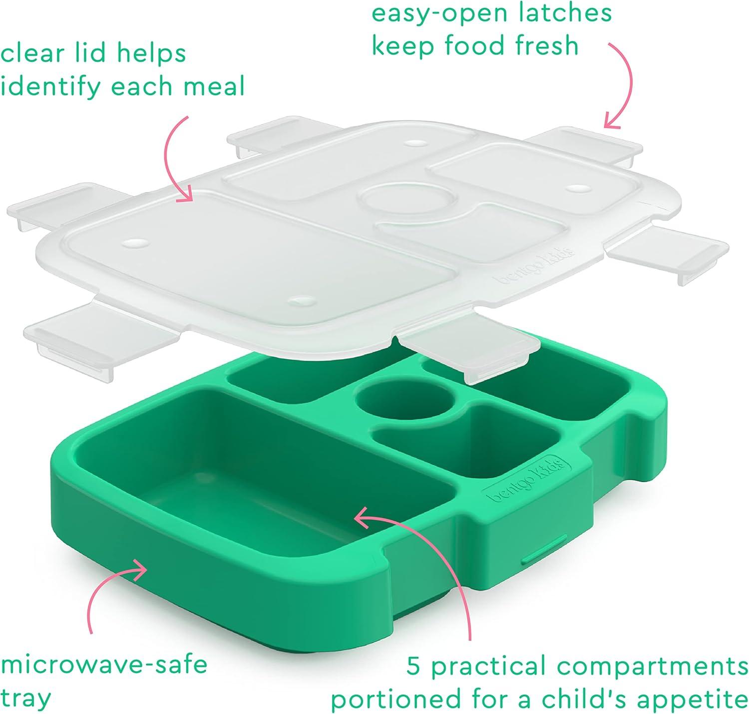 imageBentgo Kids Prints Tray with Transparent Cover  Reusable BPAFree 5Compartment Meal Prep Container with BuiltIn Portion Control for Healthy Meals At Home ampamp On the Go SafariTropical