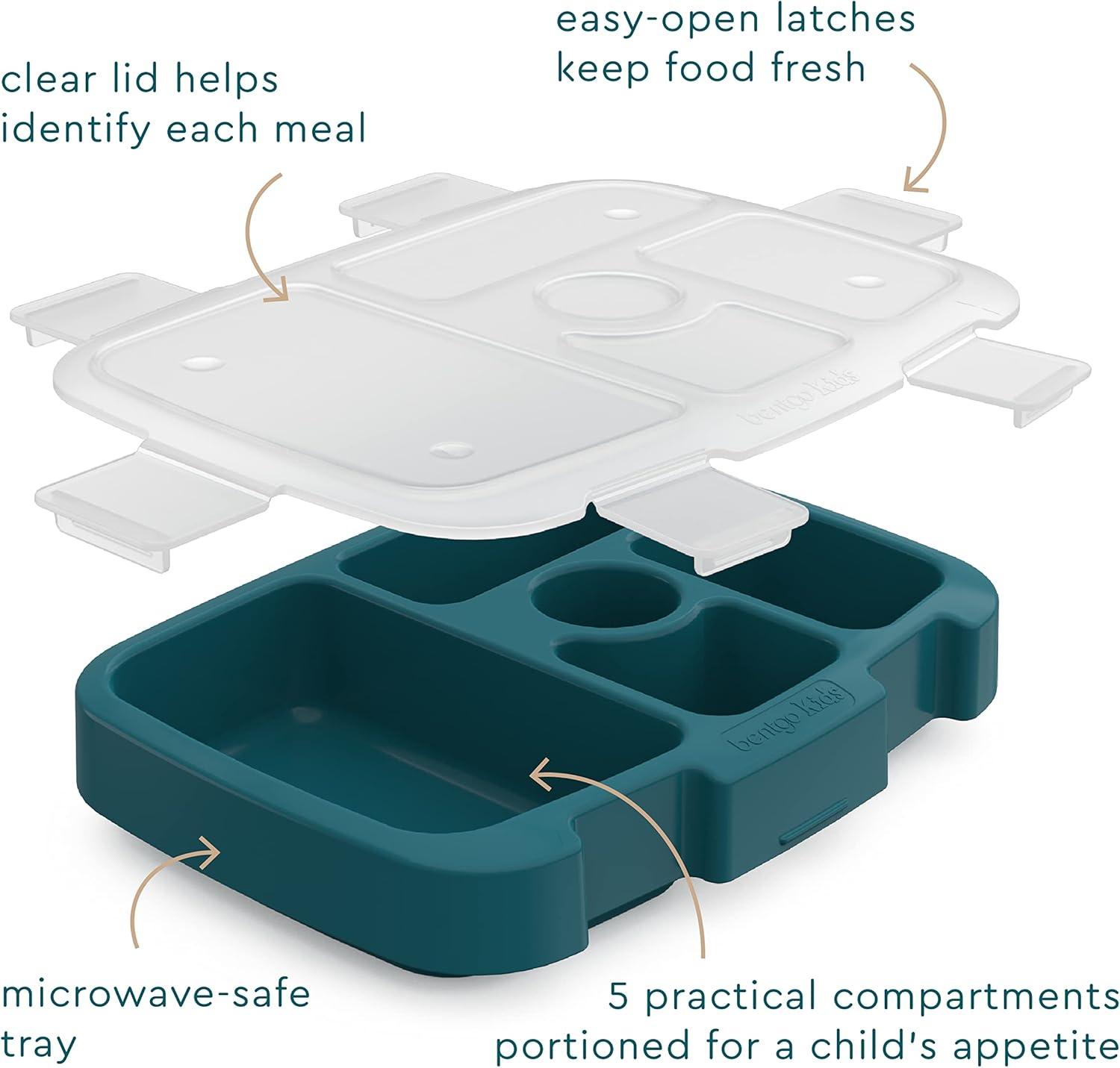 imageBentgo Kids Prints Tray with Transparent Cover  Reusable BPAFree 5Compartment Meal Prep Container with BuiltIn Portion Control for Healthy Meals At Home ampamp On the Go SafariTrains
