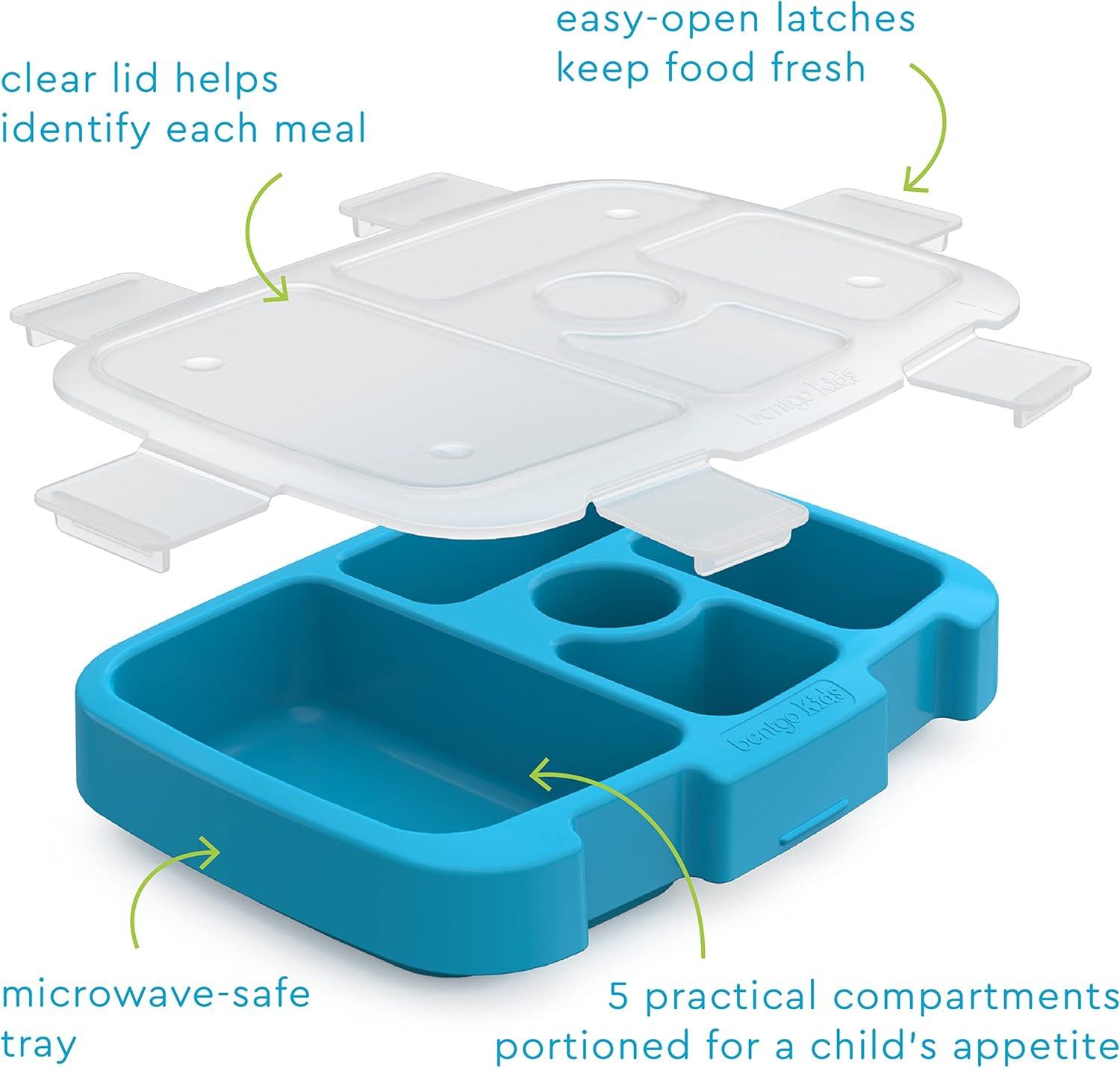 imageBentgo Kids Prints Tray with Transparent Cover  Reusable BPAFree 5Compartment Meal Prep Container with BuiltIn Portion Control for Healthy Meals At Home ampamp On the Go SafariDinosaur
