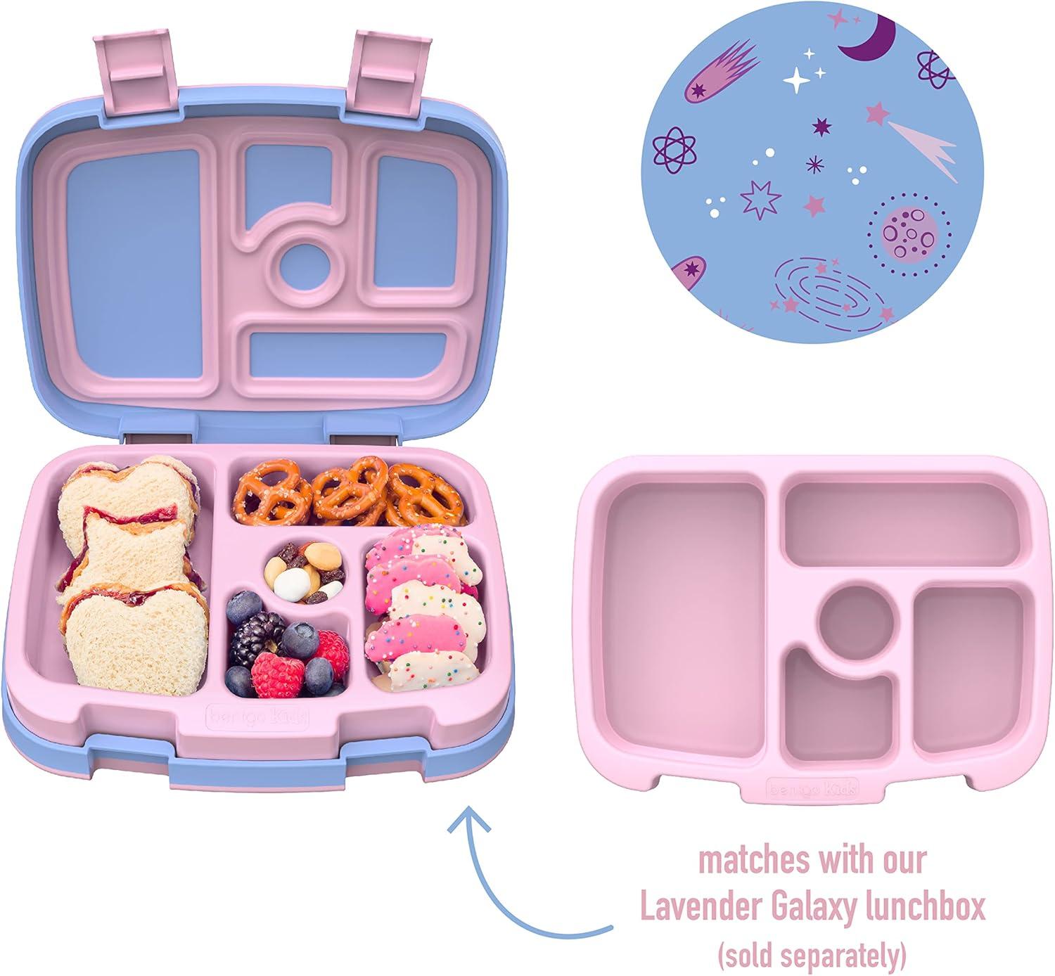 imageBentgo Kids Prints Tray with Transparent Cover  Reusable BPAFree 5Compartment Meal Prep Container with BuiltIn Portion Control for Healthy Meals At Home ampamp On the Go SafariLavender Galaxy