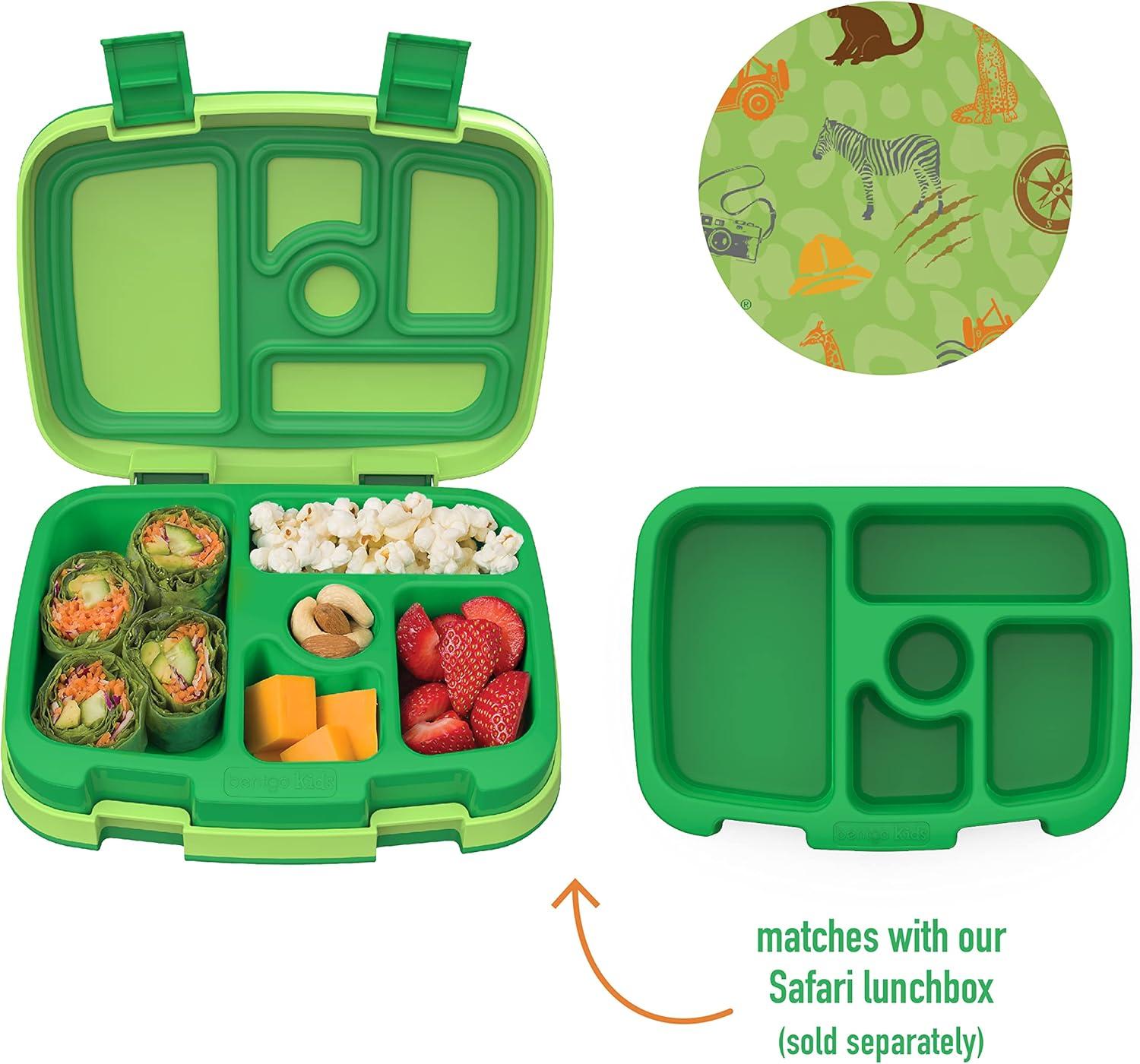 imageBentgo Kids Prints Tray with Transparent Cover  Reusable BPAFree 5Compartment Meal Prep Container with BuiltIn Portion Control for Healthy Meals At Home ampamp On the Go SafariSafari