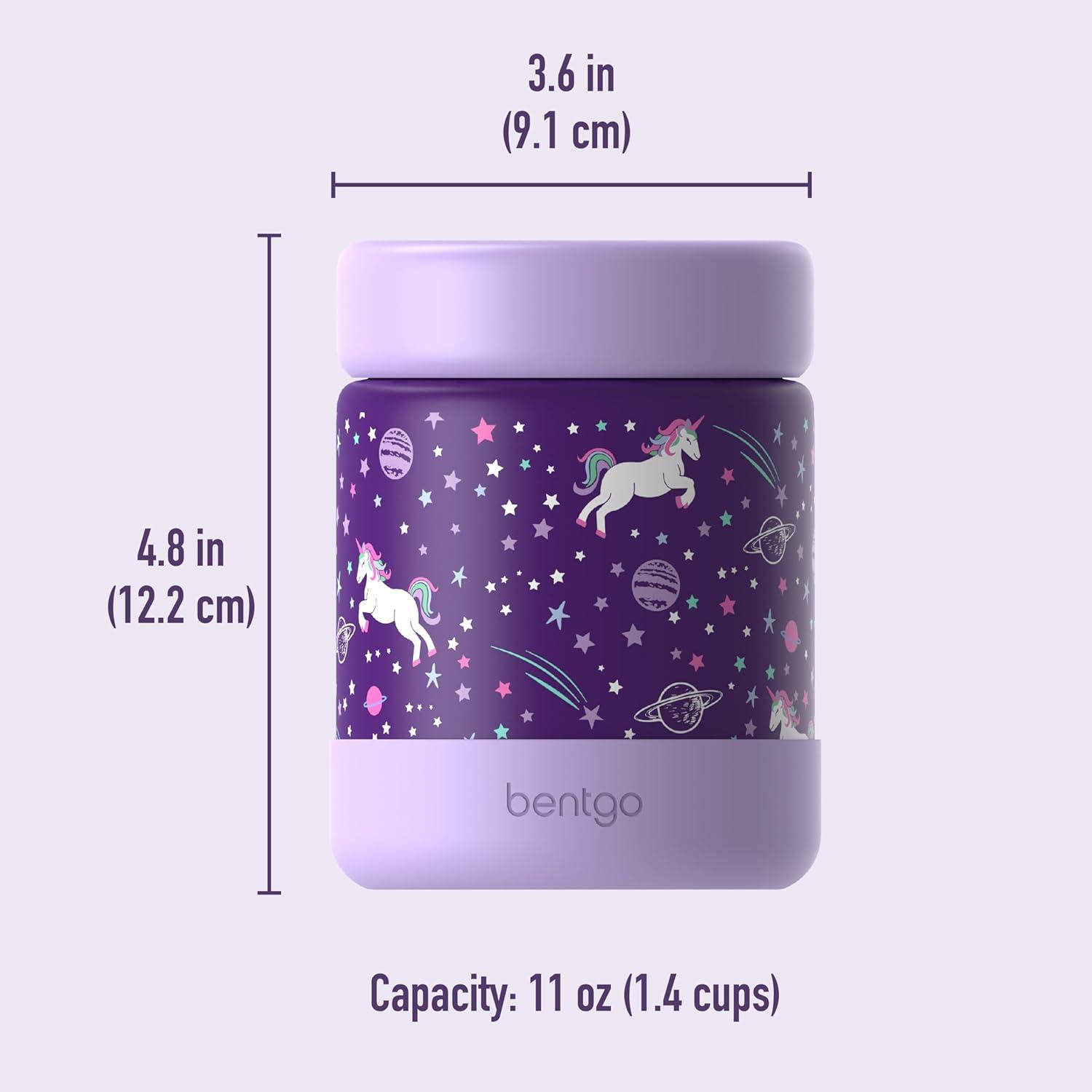 imageBentgo Kids Stainless Steel Food Jar  11oz LeakProof Double Insulated Hot or Cold Food Container with Removable Silicone Bumper Dishwasher Safe Easy Open Lid Ages 3 DinosaurUnicorn