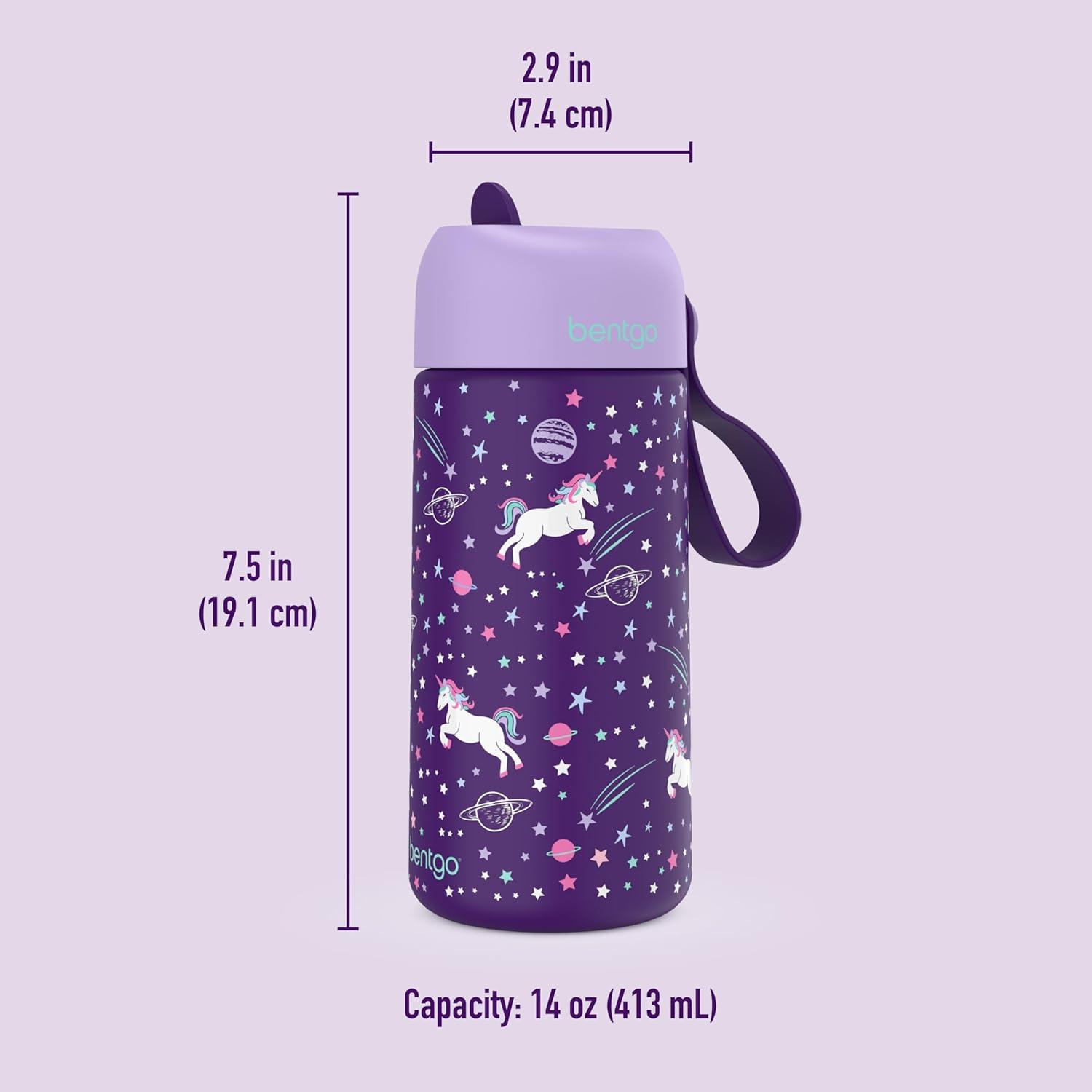 imageBentgo Kids Stainless Steel Insulated Water Bottle  LeakProof Keeps Cool for 12 Hours Durable BPAFree Dishwasher Safe 14 oz Cup for Ages 3 for SchoolSportsDaycare Rainbows ampamp ButterfliesUnicorn