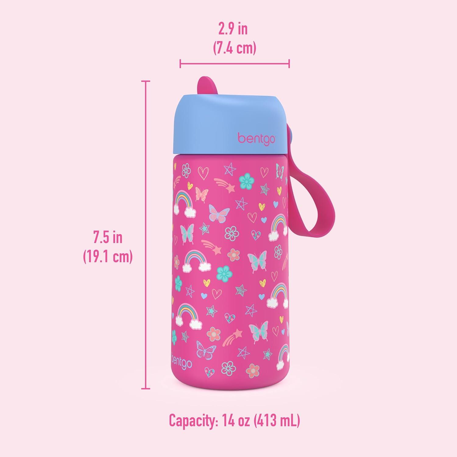 imageBentgo Kids Stainless Steel Insulated Water Bottle  LeakProof Keeps Cool for 12 Hours Durable BPAFree Dishwasher Safe 14 oz Cup for Ages 3 for SchoolSportsDaycare Rainbows ampamp ButterfliesRainbows  Butterflies