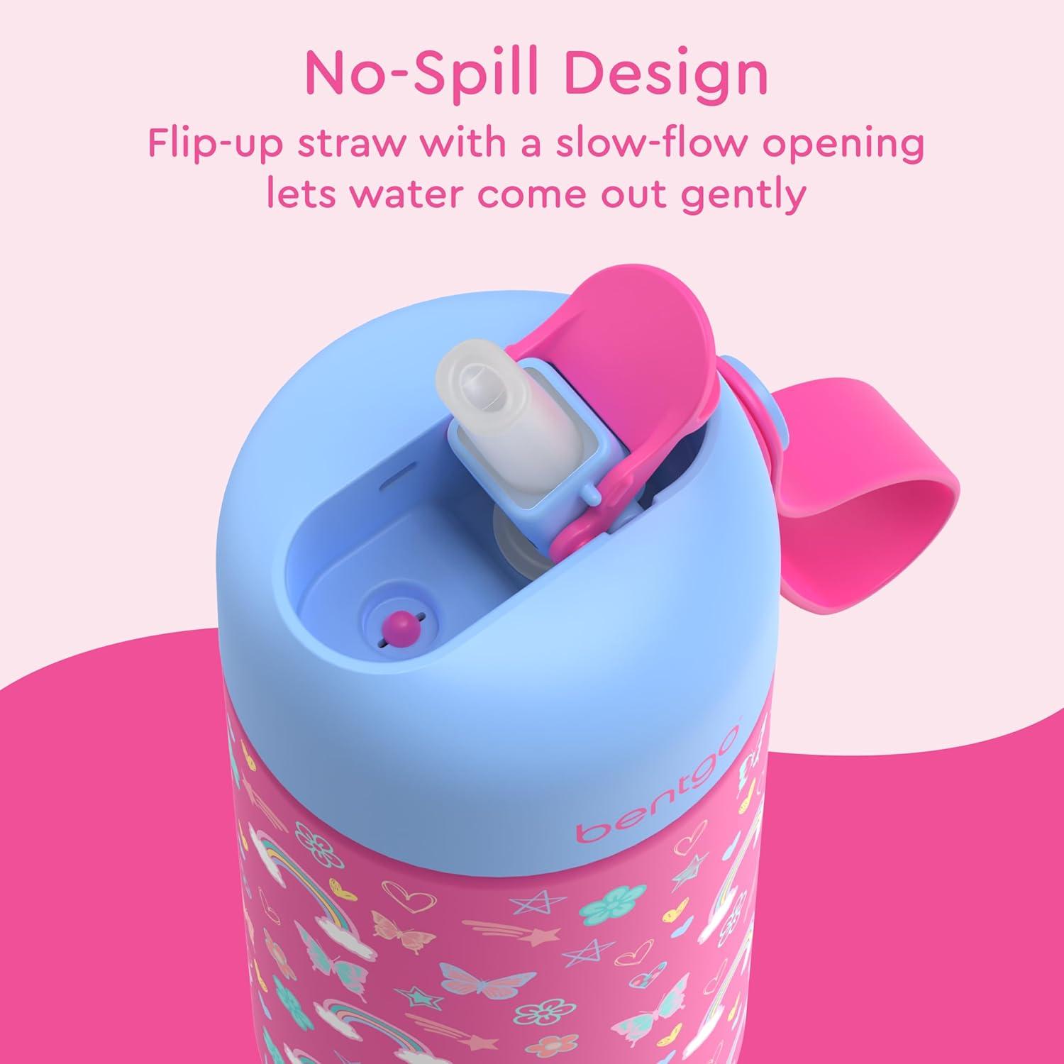 imageBentgo Kids Stainless Steel Insulated Water Bottle  LeakProof Keeps Cool for 12 Hours Durable BPAFree Dishwasher Safe 14 oz Cup for Ages 3 for SchoolSportsDaycare Rainbows ampamp ButterfliesRainbows  Butterflies