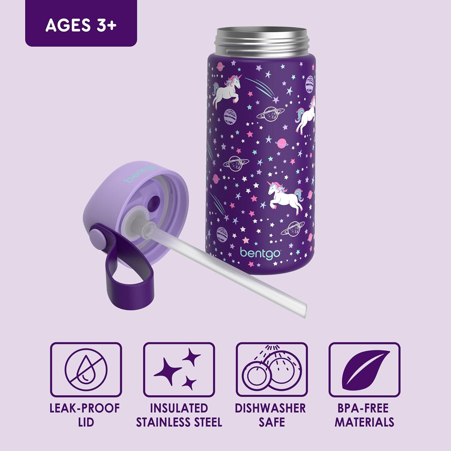 imageBentgo Kids Stainless Steel Insulated Water Bottle  LeakProof Keeps Cool for 12 Hours Durable BPAFree Dishwasher Safe 14 oz Cup for Ages 3 for SchoolSportsDaycare Rainbows ampamp ButterfliesUnicorn