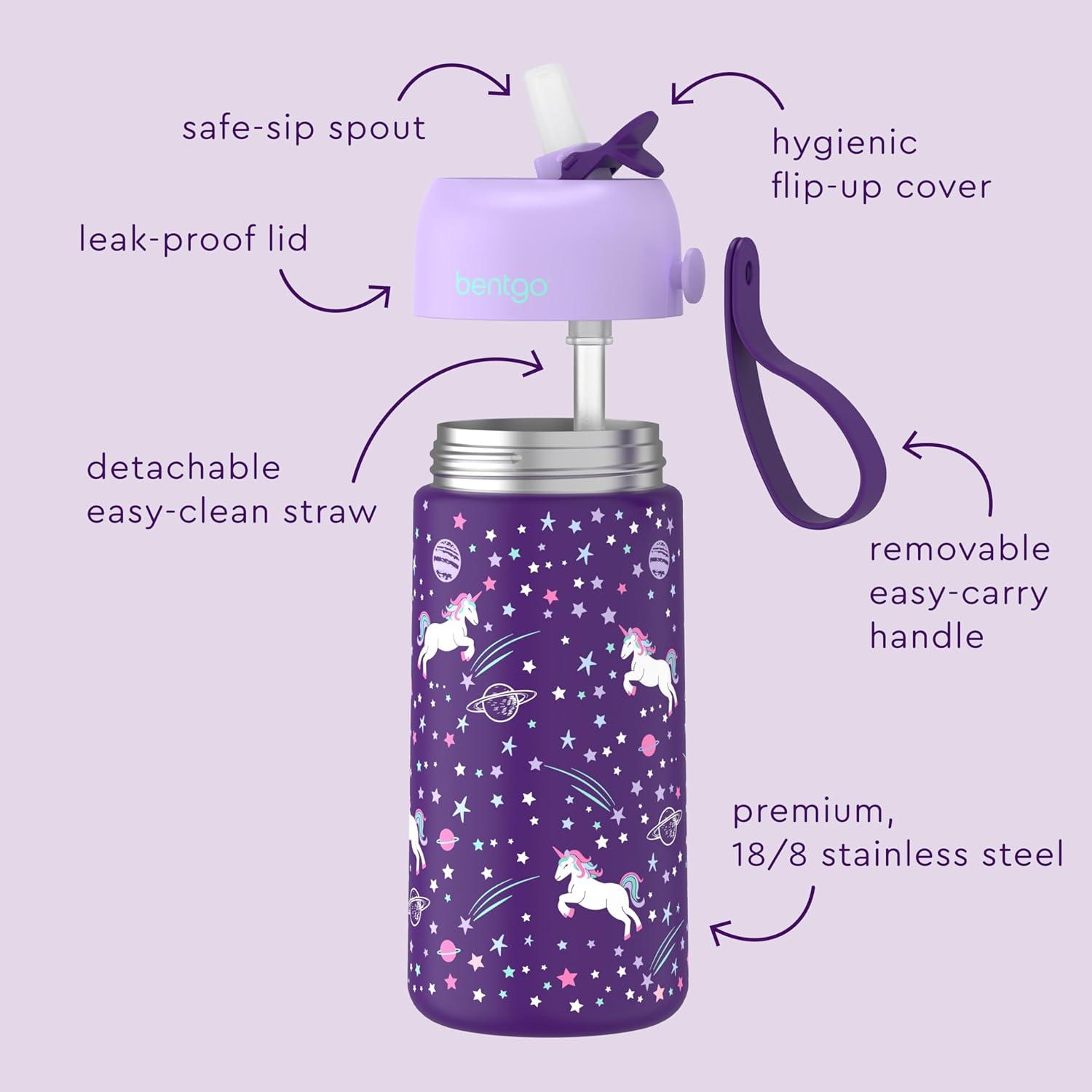 imageBentgo Kids Stainless Steel Insulated Water Bottle  LeakProof Keeps Cool for 12 Hours Durable BPAFree Dishwasher Safe 14 oz Cup for Ages 3 for SchoolSportsDaycare Rainbows ampamp ButterfliesUnicorn
