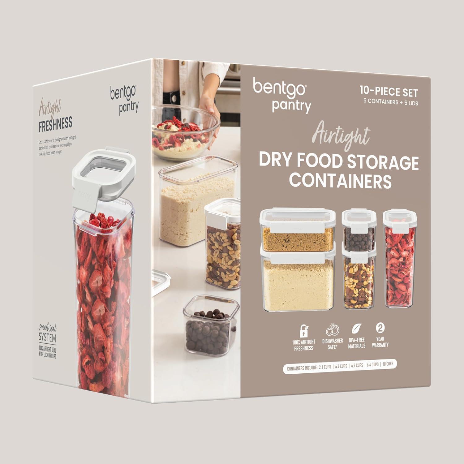 imageBentgo Pantry  10Piece Airtight Food Storage Containers Clear Stackable Kitchen ampamp Pantry Organization Locking Lids for Freshness BPAFree Plastic  Ideal for Sugar Flour ampamp More White StoneSnow