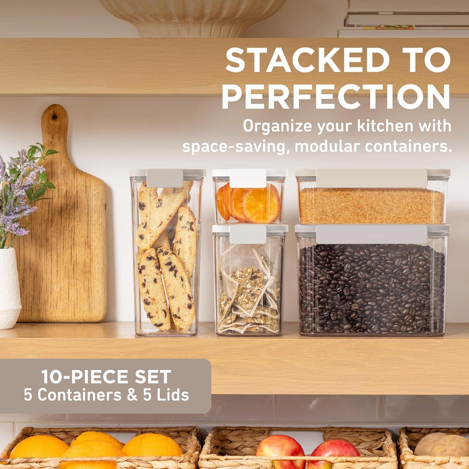 imageBentgo Pantry  10Piece Airtight Food Storage Containers Clear Stackable Kitchen ampamp Pantry Organization Locking Lids for Freshness BPAFree Plastic  Ideal for Sugar Flour ampamp More White StoneWhite Stone