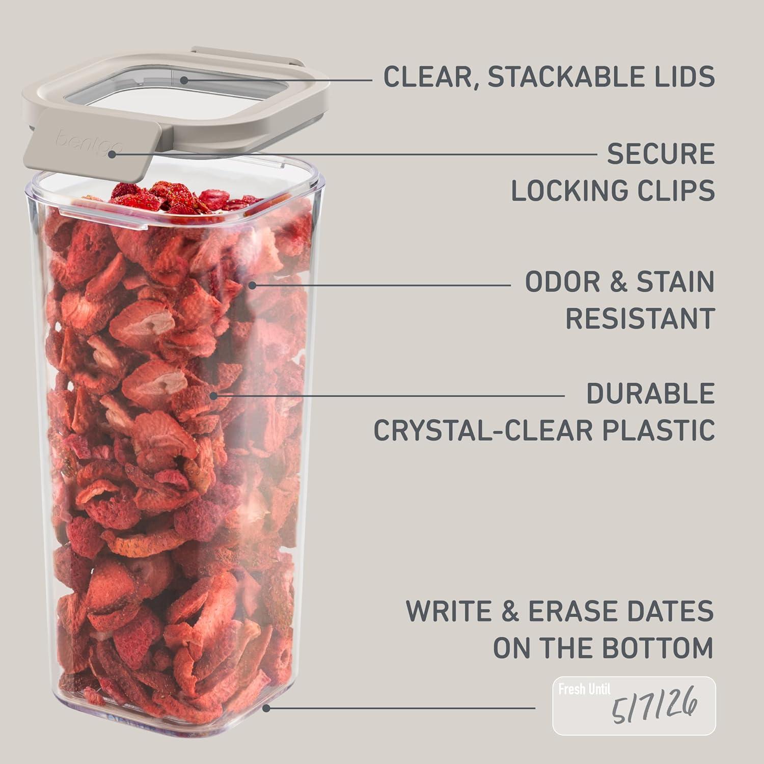 imageBentgo Pantry  10Piece Airtight Food Storage Containers Clear Stackable Kitchen ampamp Pantry Organization Locking Lids for Freshness BPAFree Plastic  Ideal for Sugar Flour ampamp More White StoneWhite Stone